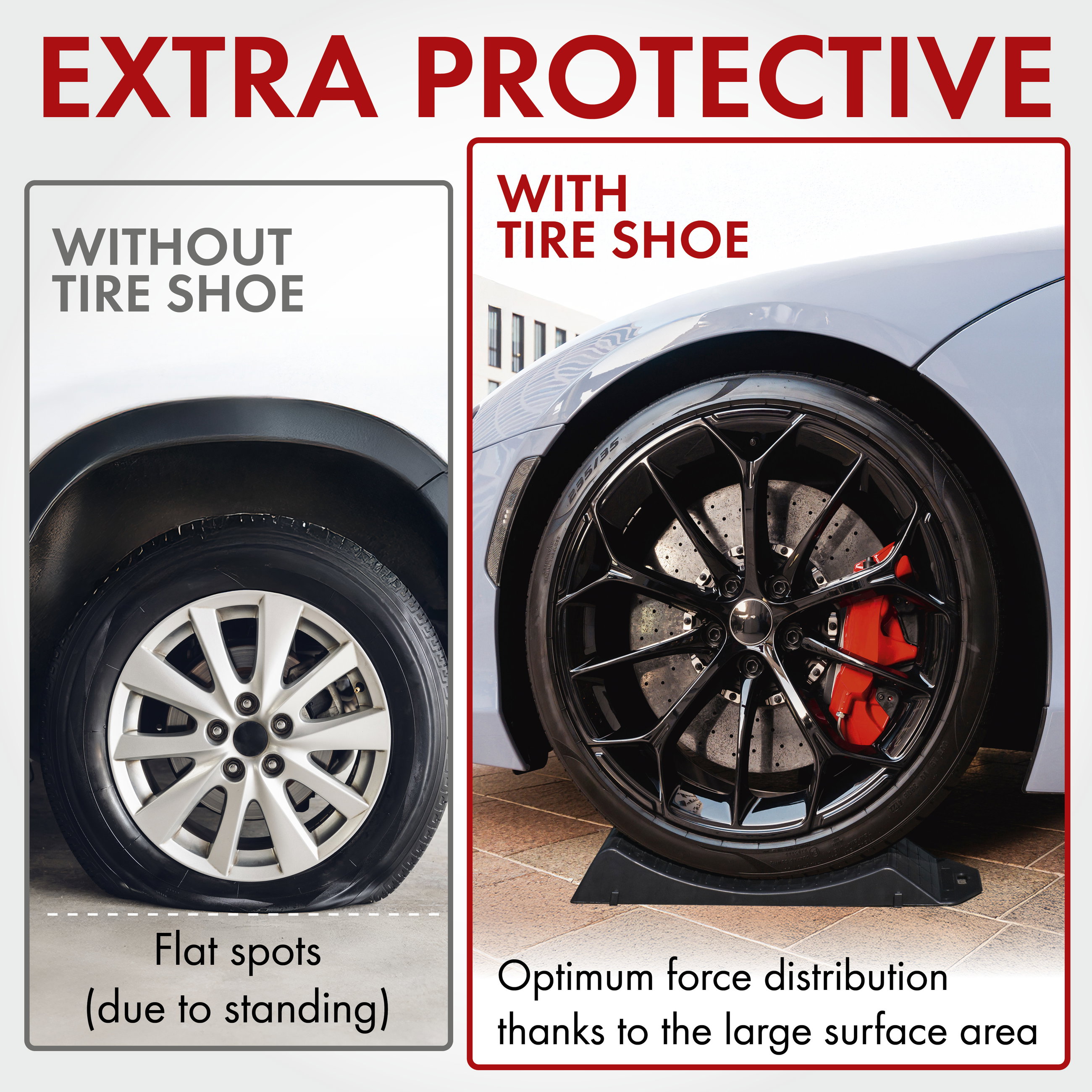Tyre saver, load capacity up to 5 tonnes, 2 tyre shoe sets, tyre cradle to protect against flat spots, 49,5x21,5x5,8 cm