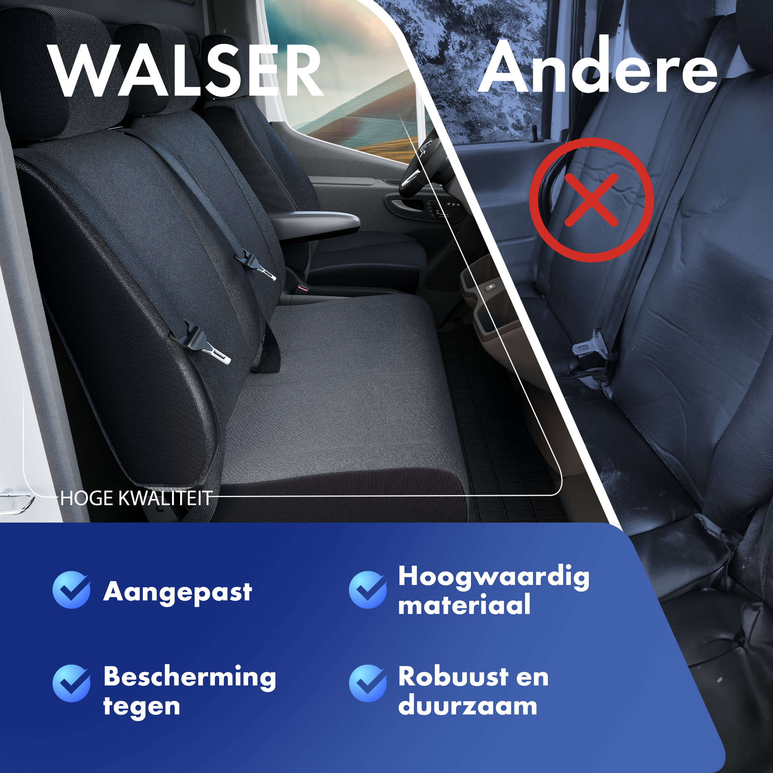 Autostoelhoes Transporter Fit van stof antraciet geschikt voor Mercedes-Benz V-Klasse 447, 1 enkele zitplaats voorpassagier (armleuninguitsparing links)