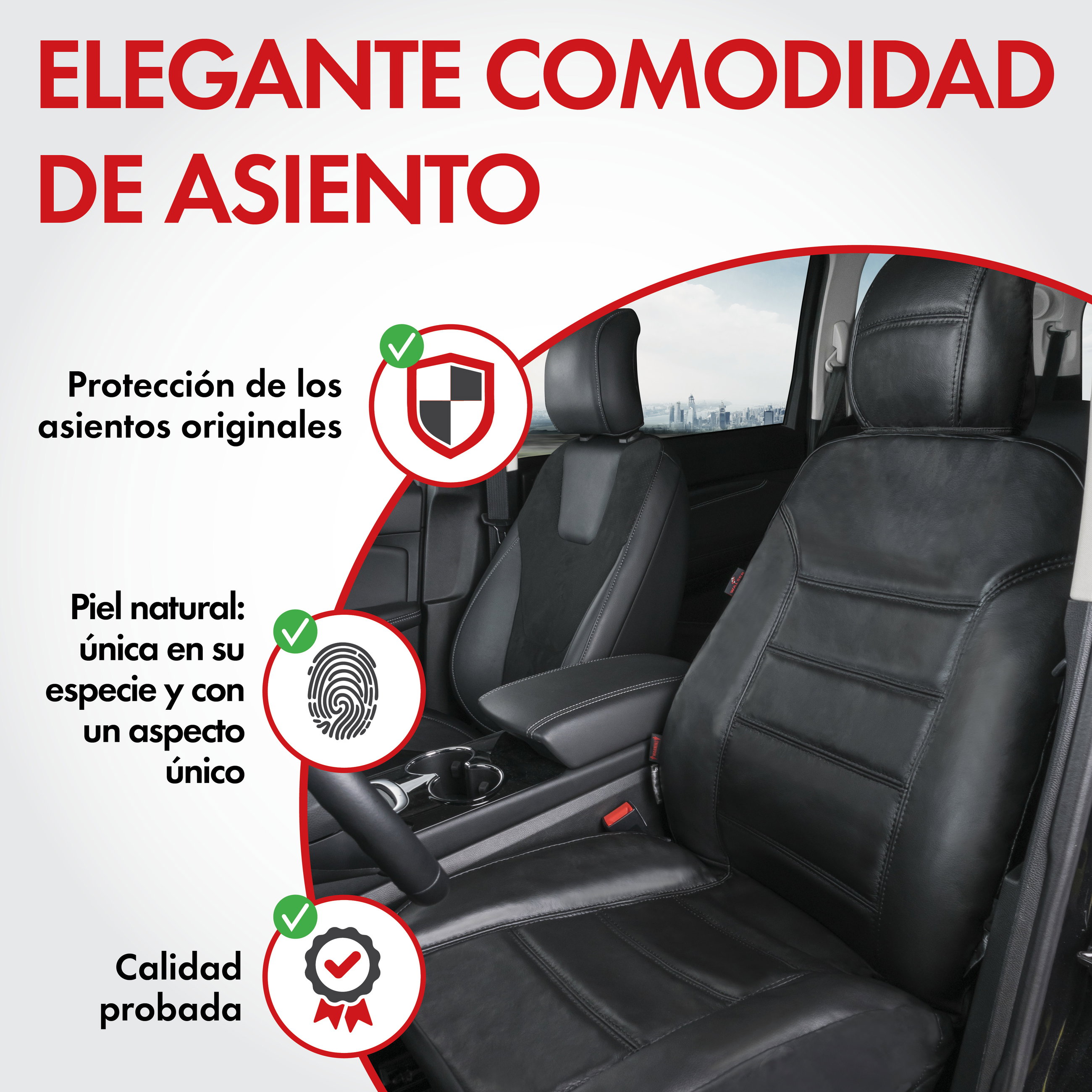 Funda de asiento Billy de cuero auténtico, funda protectora de coche cuero auténtico, funda de asiento delantero ZIPP-IT negro, 1 pieza