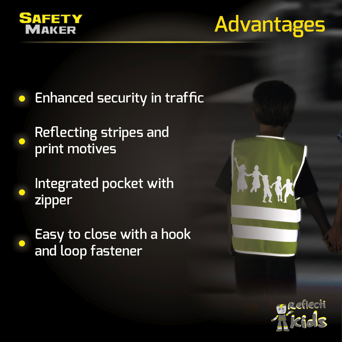 Safety Maker  Veiligheidsvest voor kinderen, hoge zichtbaarheidsvest, reflecterend vest, reflecterend voor 3-6 jaar, geel