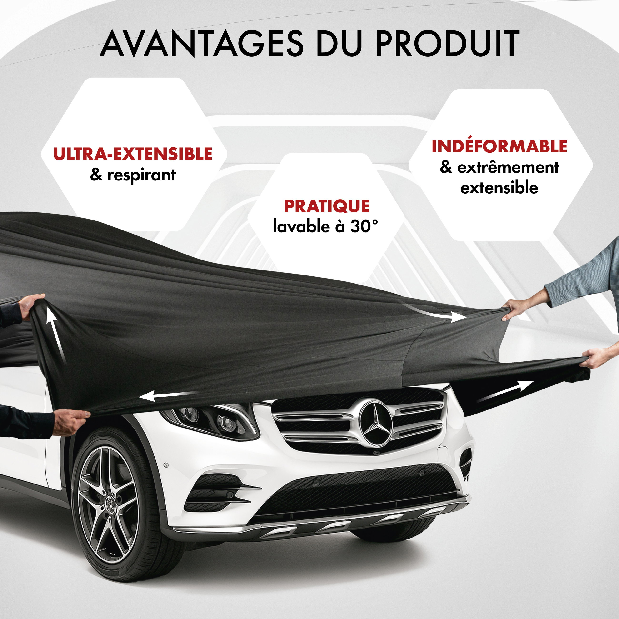 Housse de voiture Indoor Stretch, bâche complet pour l'interieur taille 9 SUV/VAN noir