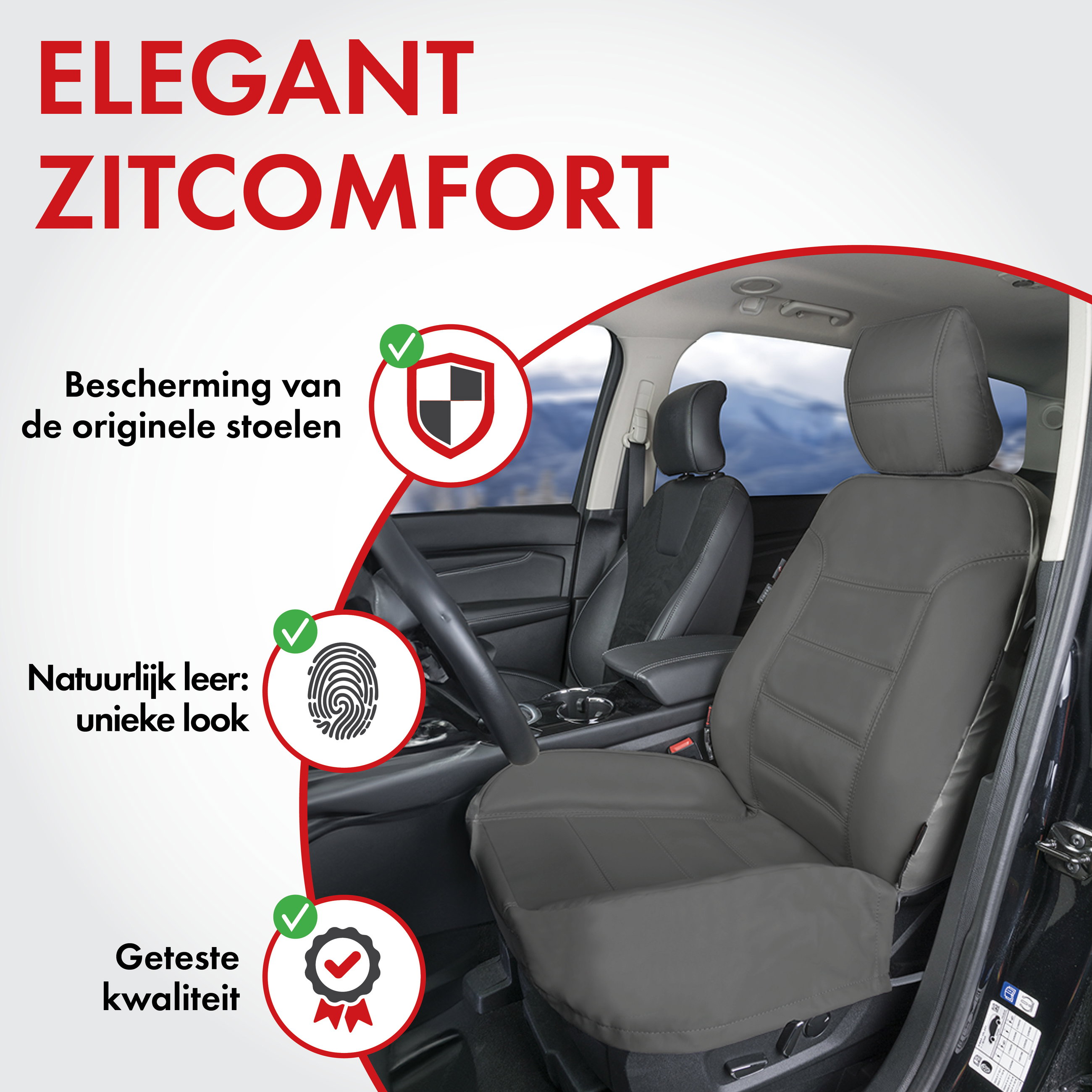 Autostoelhoes Billy van echt leer grijs ZIPP-IT, 1 stuk