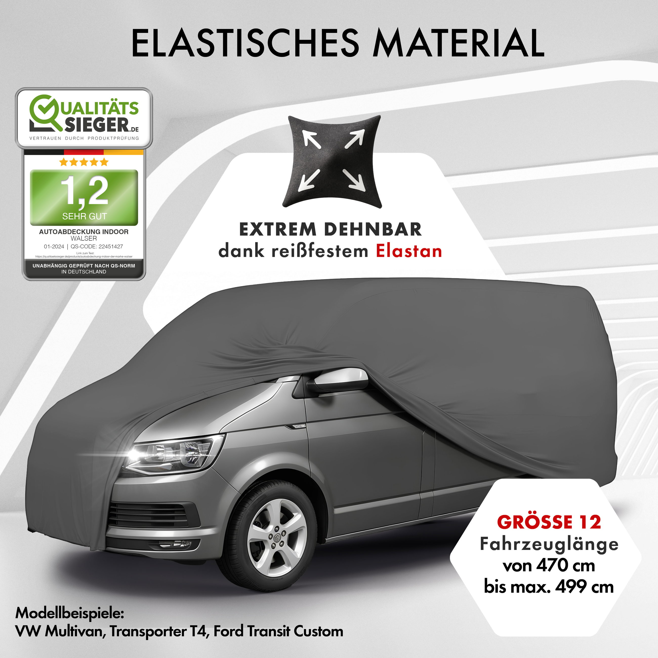 Autoplane Indoor Stretch Plus, Transporter/Bus Abdeckplane Größe 12 Bus anthrazit