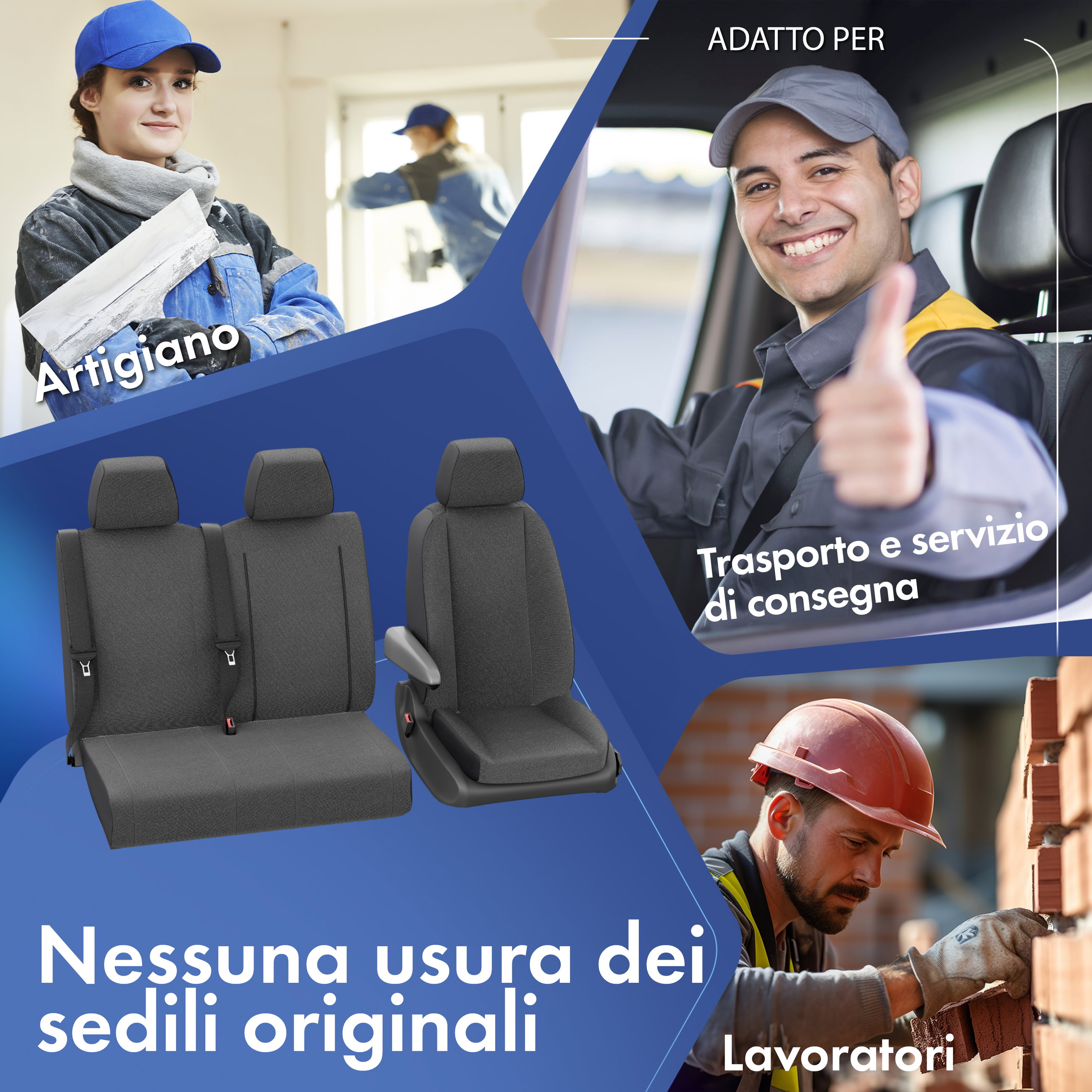 Transporter Coprisedili in tessuto per VW T5, piattaforma a 3 posti