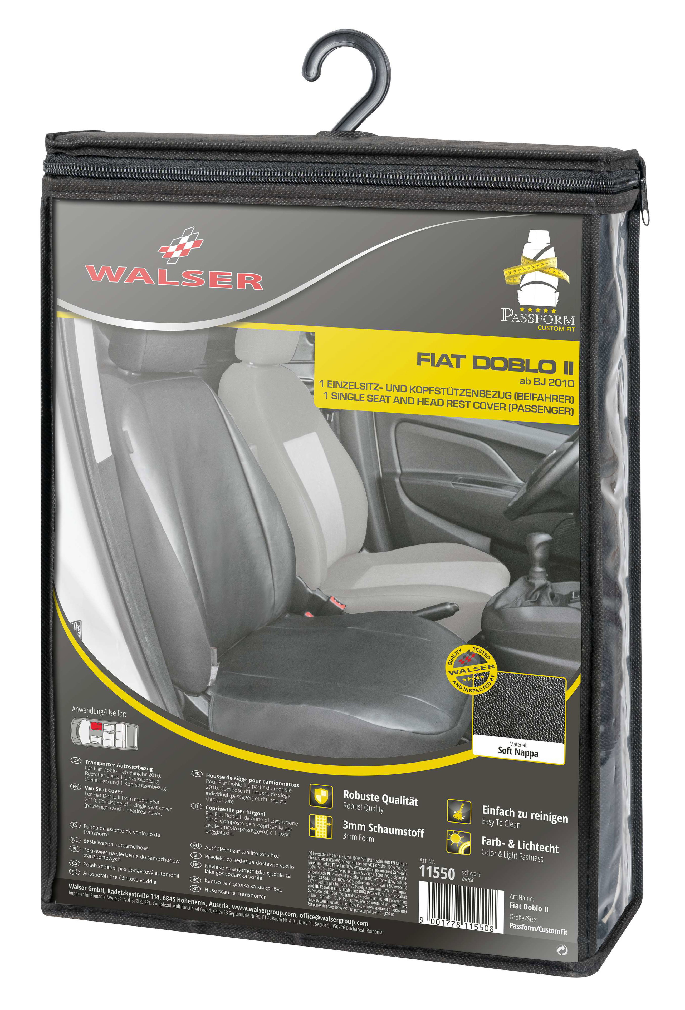 Transporter Coprisedili in similpelle per Fiat Doblo 2, 1 sedile singolo passeggero anteriore (incavo del bracciolo a sinistra)