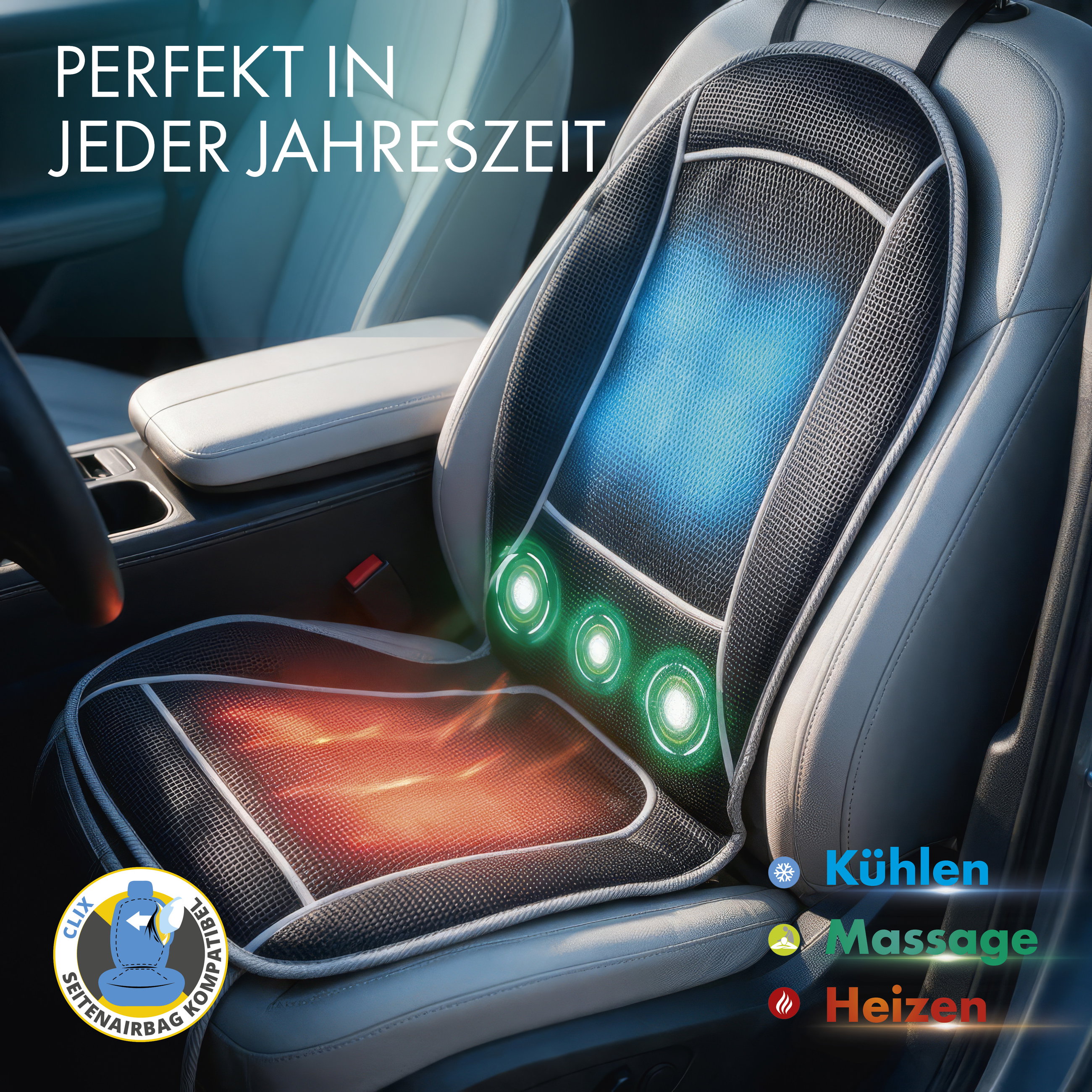 PKW-Sitzauflage CoolHeat, Auto-Sitzaufleger mit Heiz-, Kühl- und Massagefunktion schwarz, 1 Stück