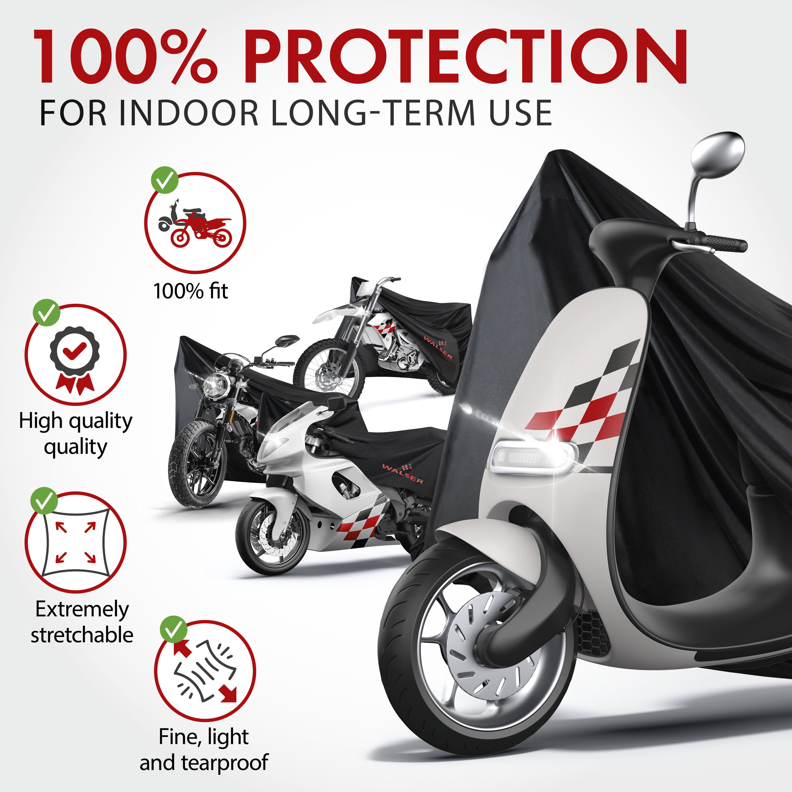 Motorcycle cover Indoor Stretch M, breathable indoor motorcycle cover, indoor motorcycle garage - 215x95x120 cm black