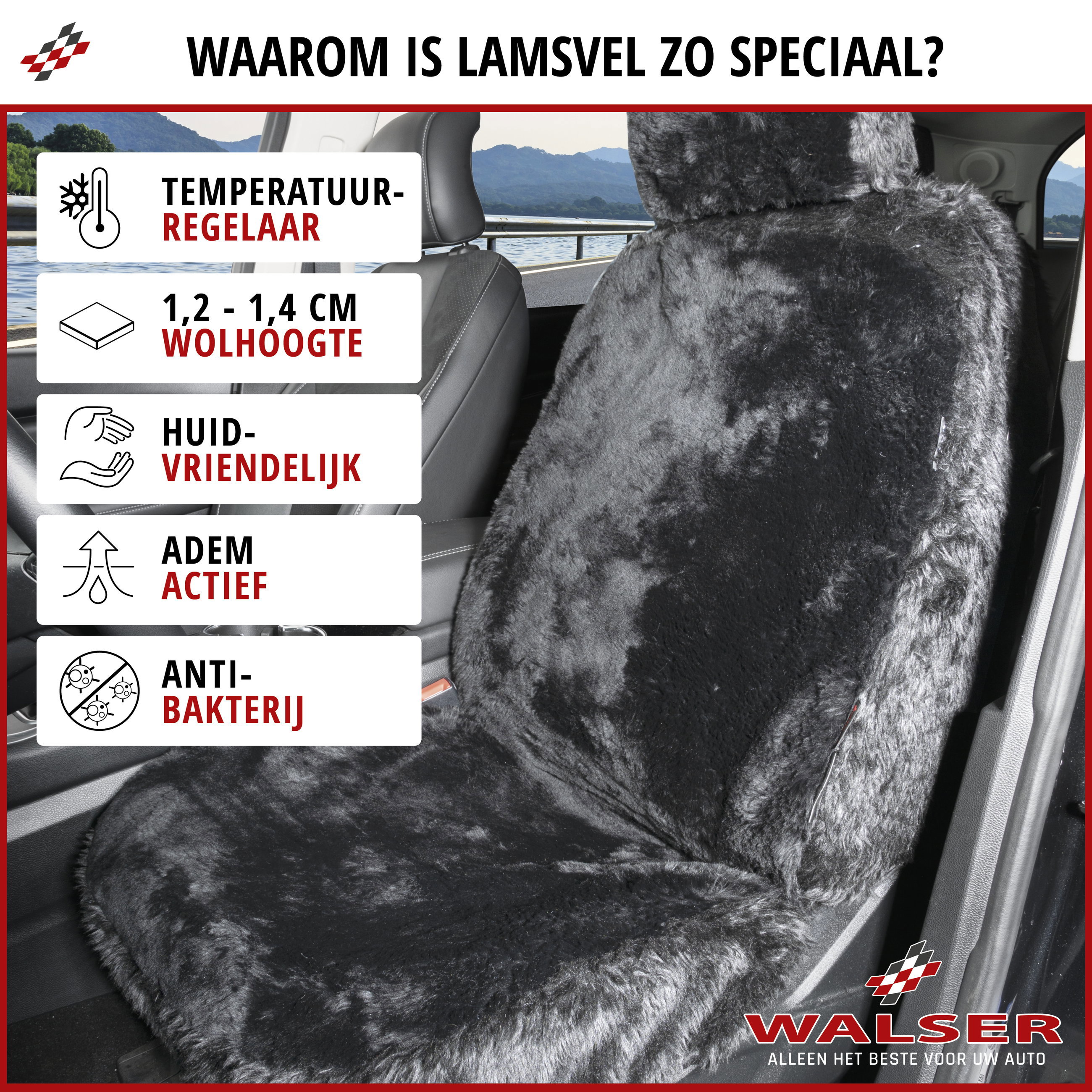 Autostoelhoes Lamsvel Maya zwart, 1 stuk