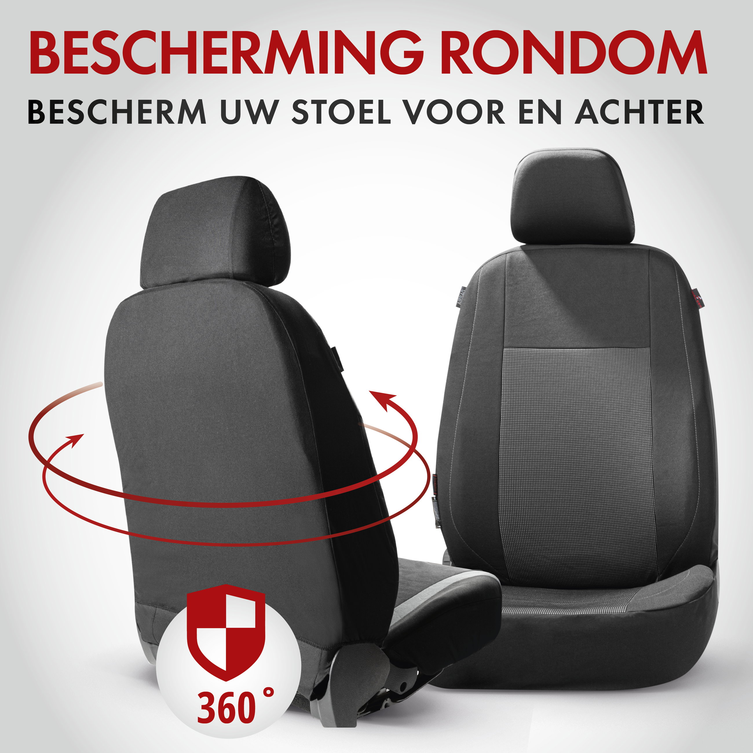 Premium autozetelhoezen Ardwell met rits, ZIPP-IT zetelhoezen, 2 voorzetelhoezen zwart/grijs