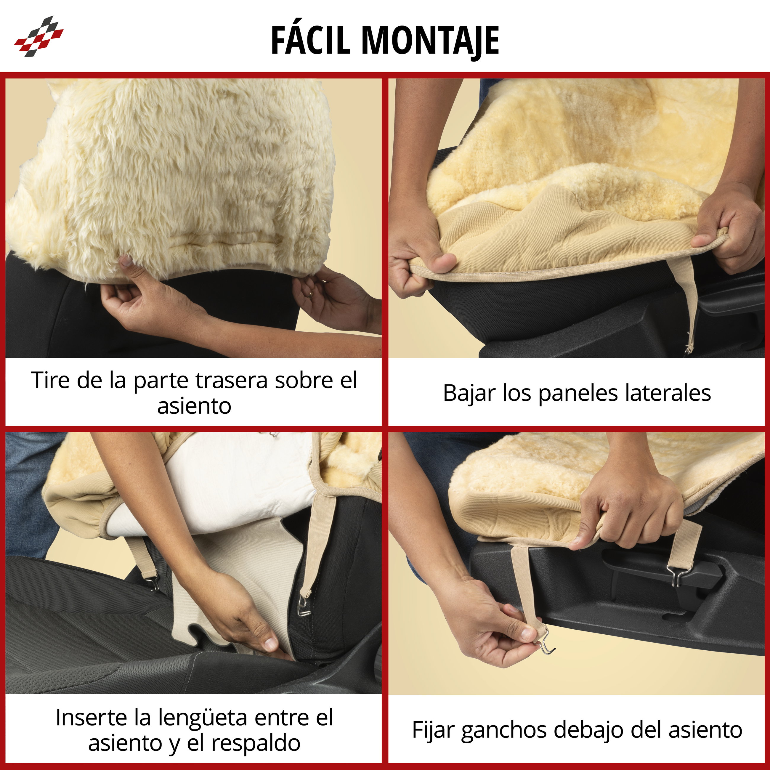 Funda de asiento Zoya de piel de cordero, funda protectora de coche asiento individual respaldo alto, ZIPP-IT piel de corderofunda con cremallera beige, 1 pieza