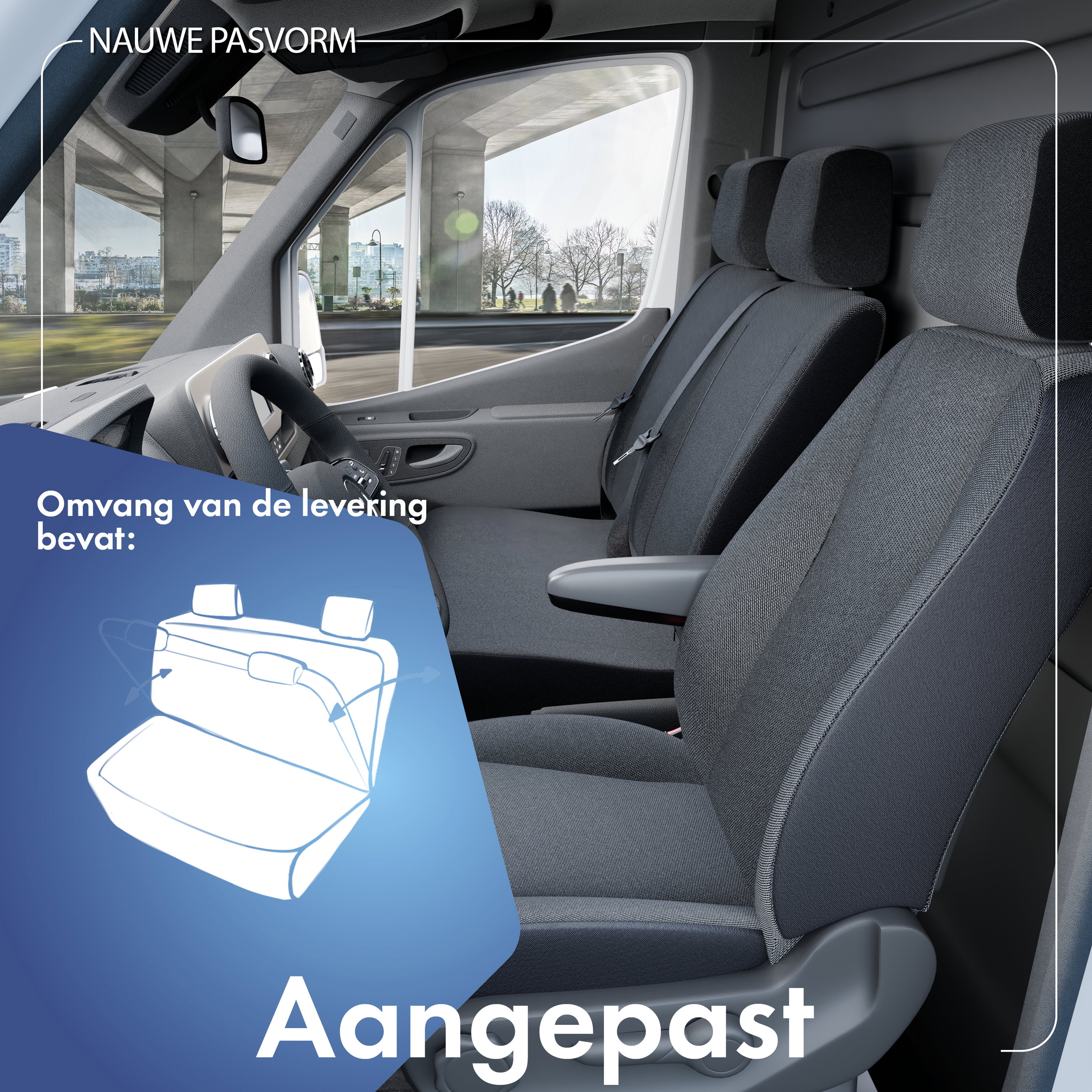 Autostoelhoes Transporter Fit van stof antraciet geschikt voor VW T6, Dubbele Bank front repostable
