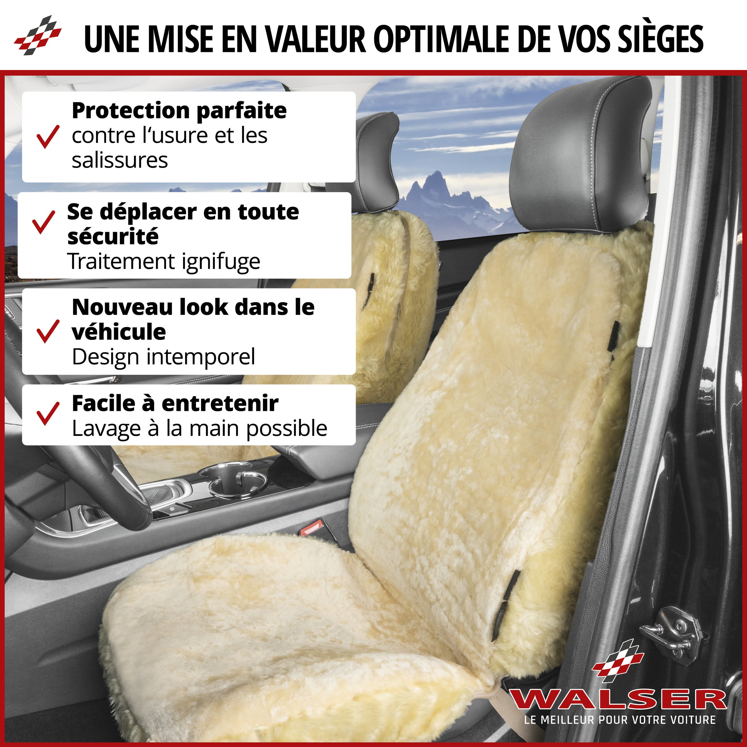 Housse de siège en peau d'agneau anthracite avec système informatique ZIPP, 1 pièce