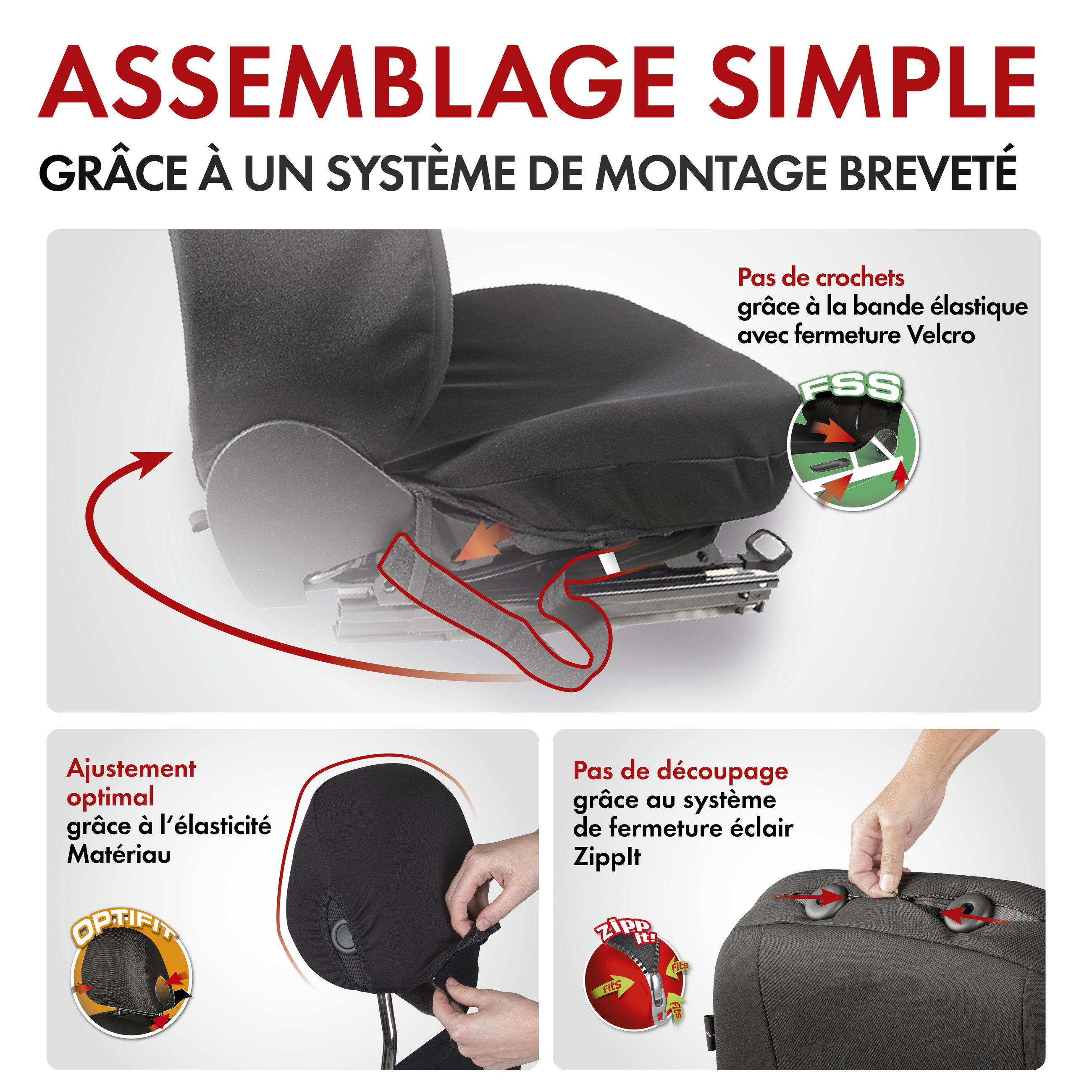 ZIPP IT Premium Housse de sièges Gordon pour deux sièges avant avec système de fermeture éclair noir/gris