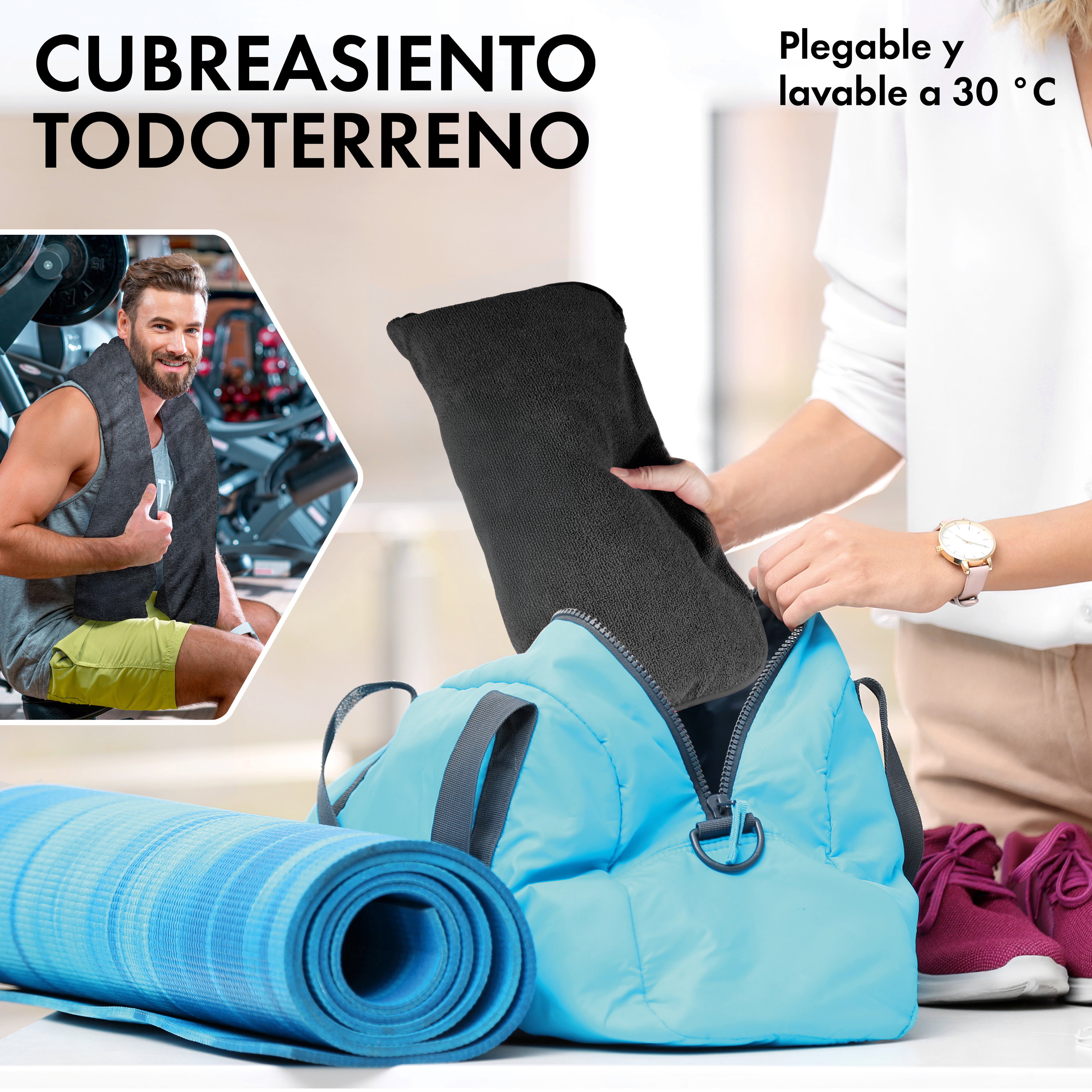Coche cojín de asiento de Frottee, coche protector de asiento lavable negro, 1 pieza
