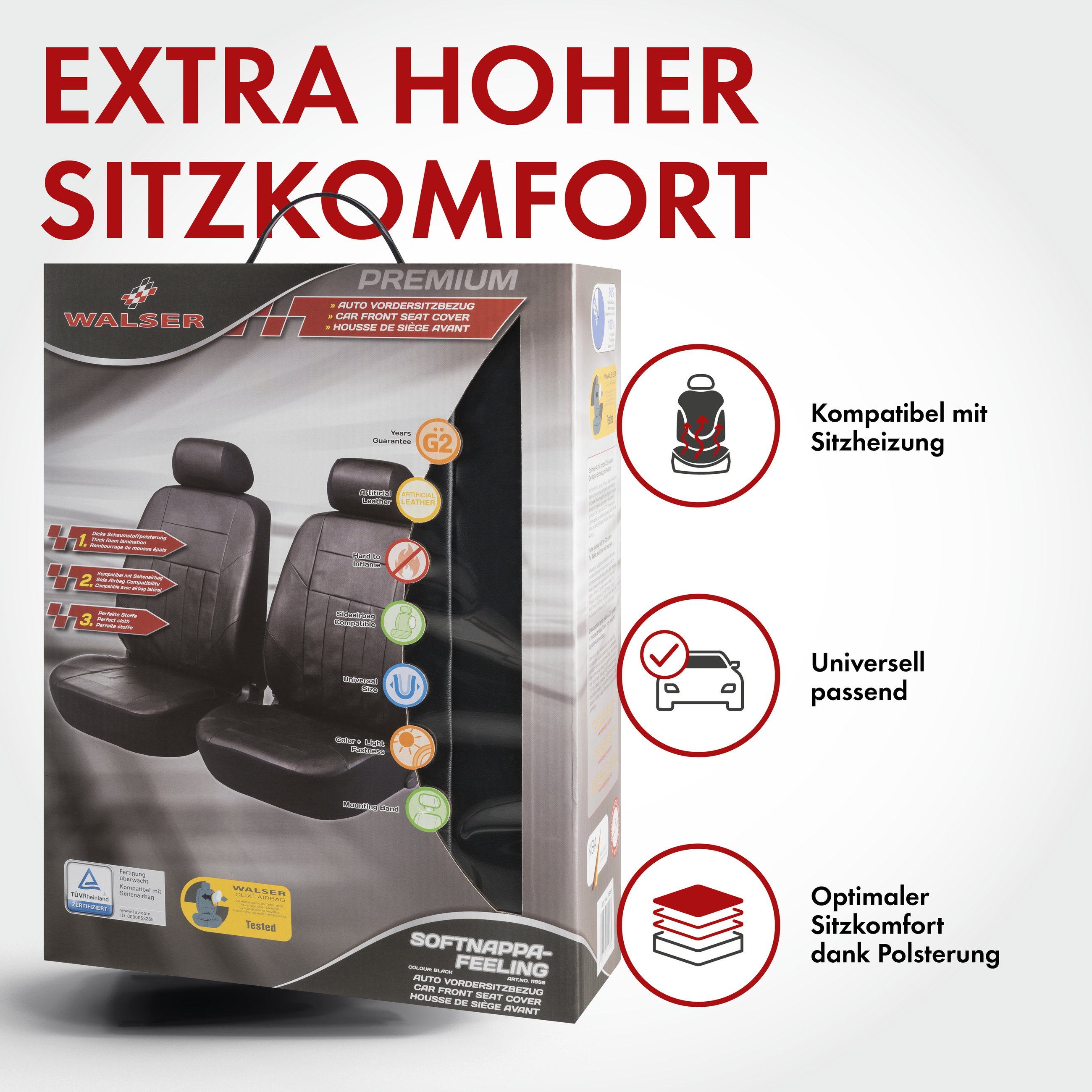 Autositzbezug Soft Nappa, PKW-Schonbezüge aus Kunstleder für 2 Vordersitze schwarz