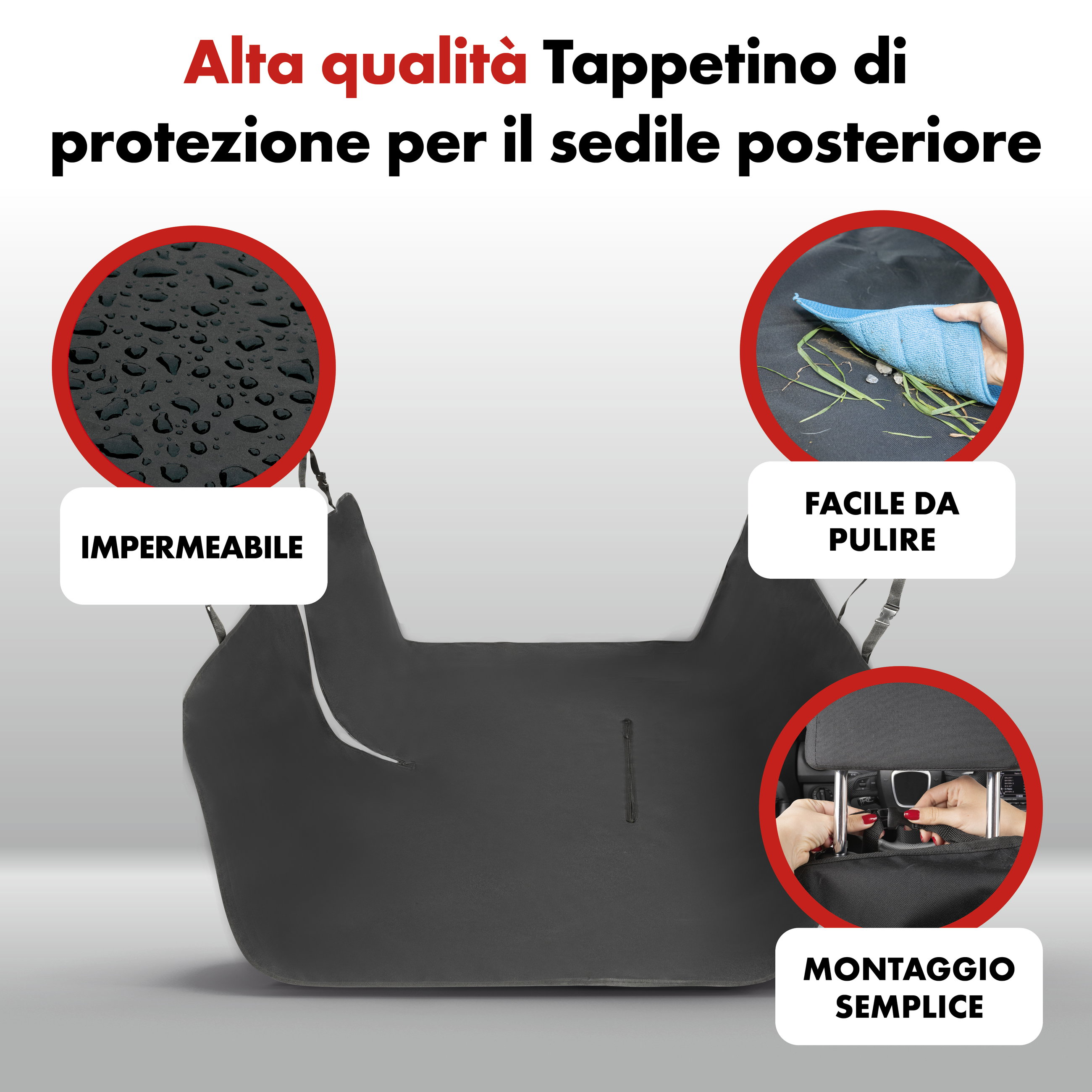 Telo di protezione per sedili posteriori, telo per cani Nero per auto