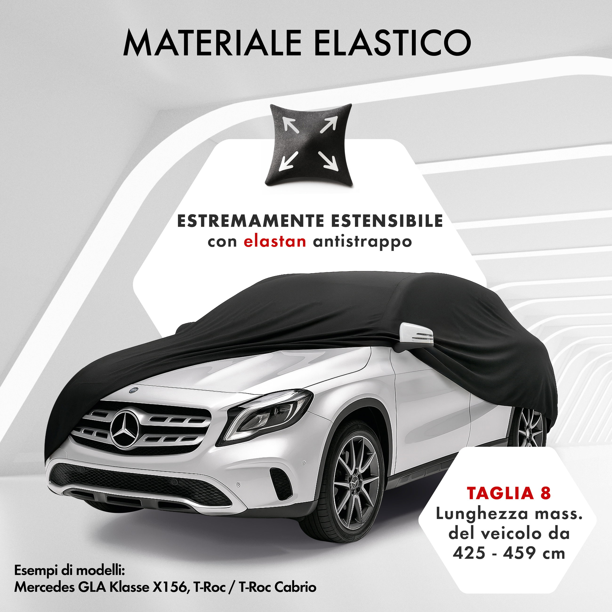 Premium Telo Copriauto da interno Indoor Stretch Plus, Copertura protettiva per uso interno Misura 8 SUV/VAN nero
