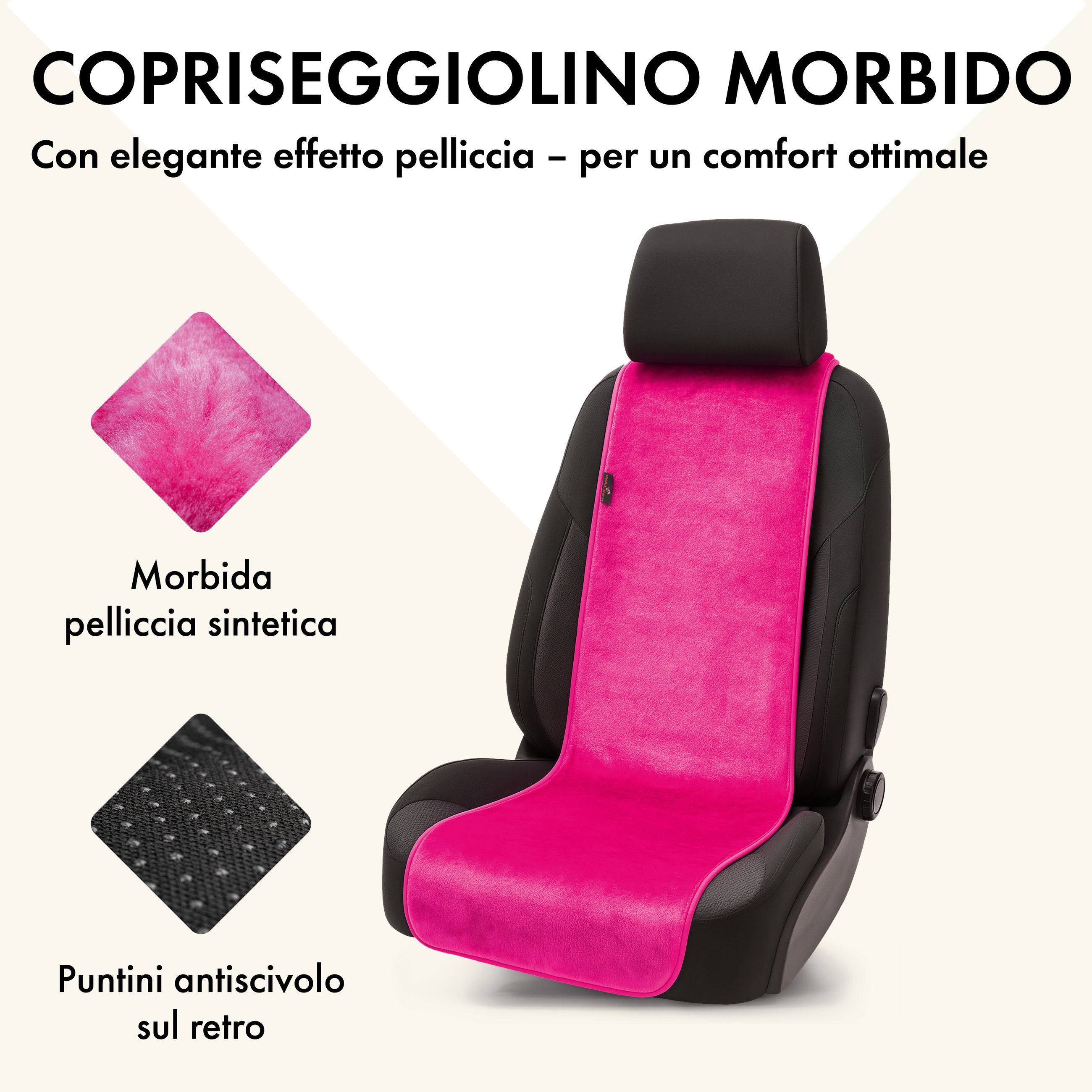 Coprisedile auto Teddy, protezione sedile auto in pelliccia sintetica per sedile singolo, rivestimento in pelliccia sintetica rosa, 1 pezzo