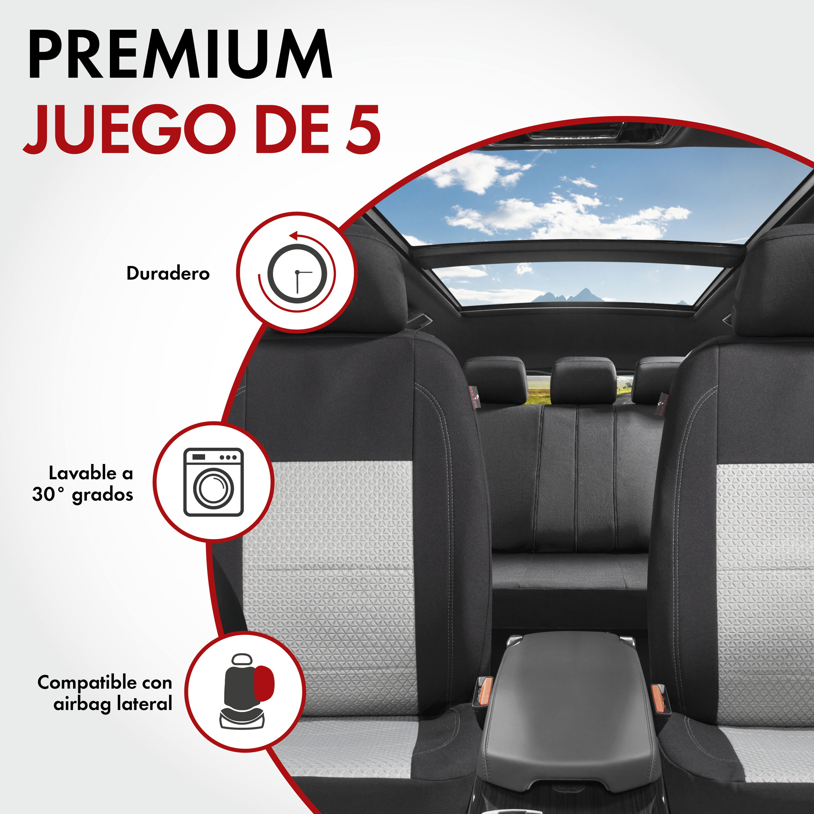 Funda de asiento ZIPP-IT Premium Avignon, fundas protectoras de coche juego completo con sistema de cremallera negro/plateado