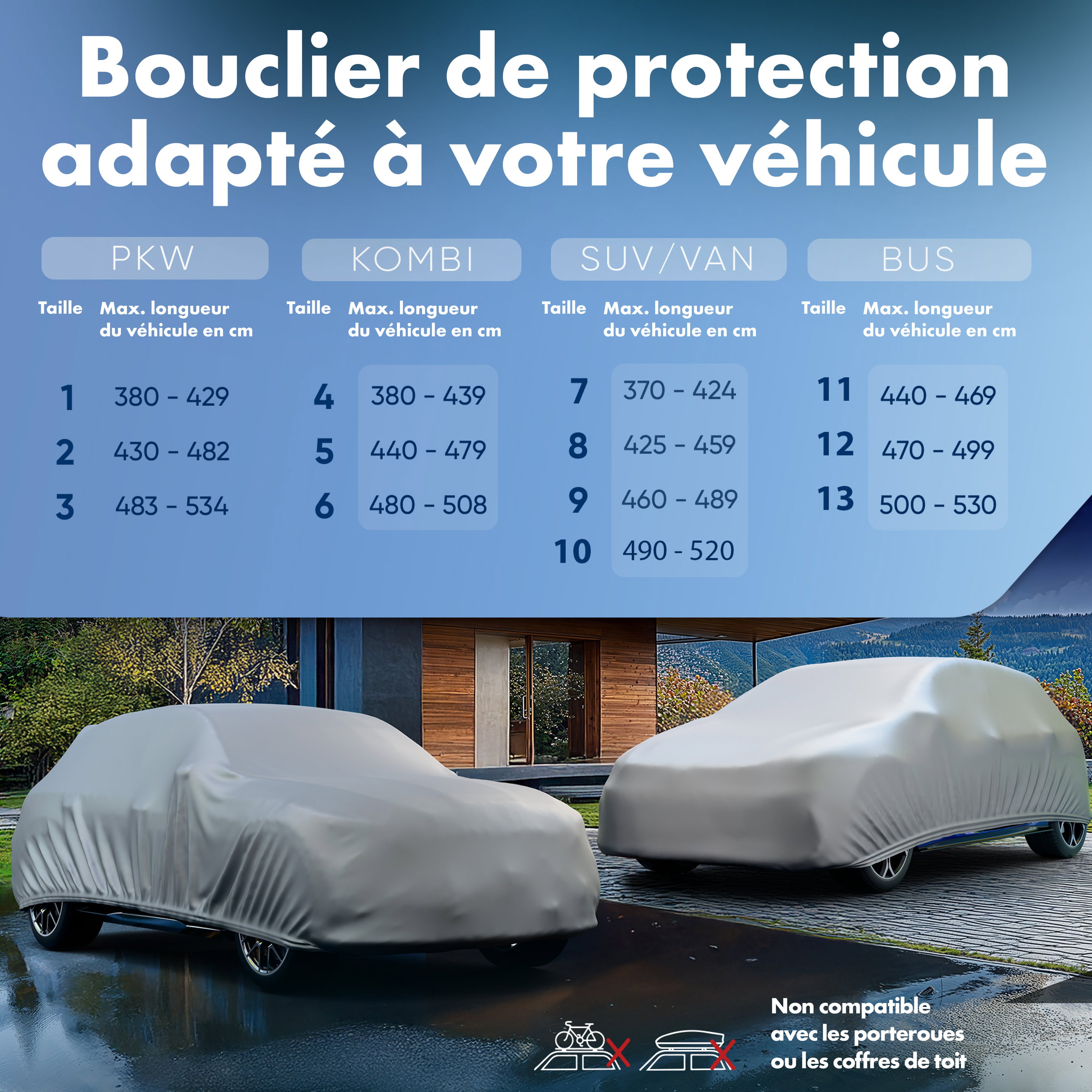 Bâche voiture, bâche de voiture garage complet taille M argent