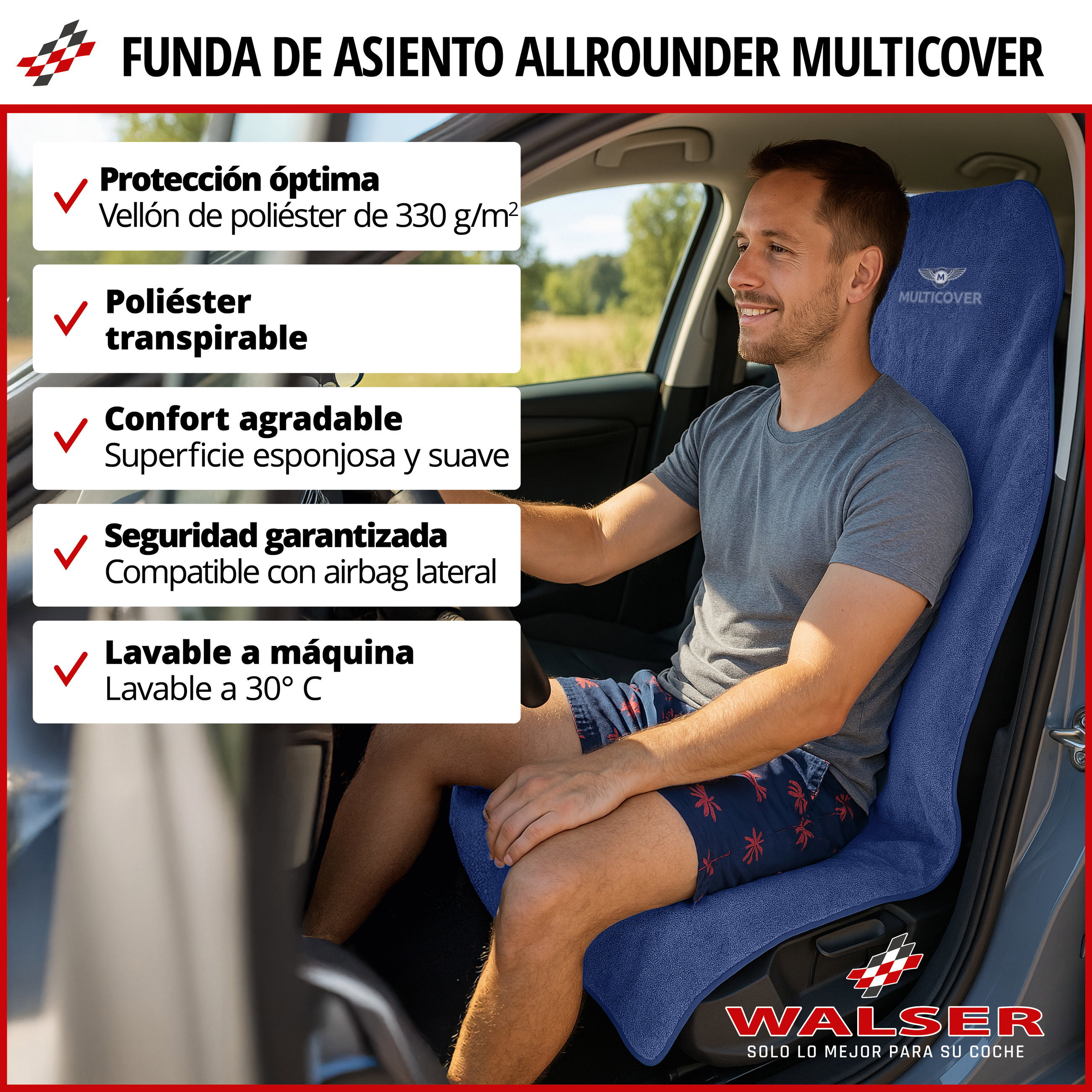 Coche-protector de asiento Multicover, coche-cojín de asiento lavable marineblau, 1 pieza