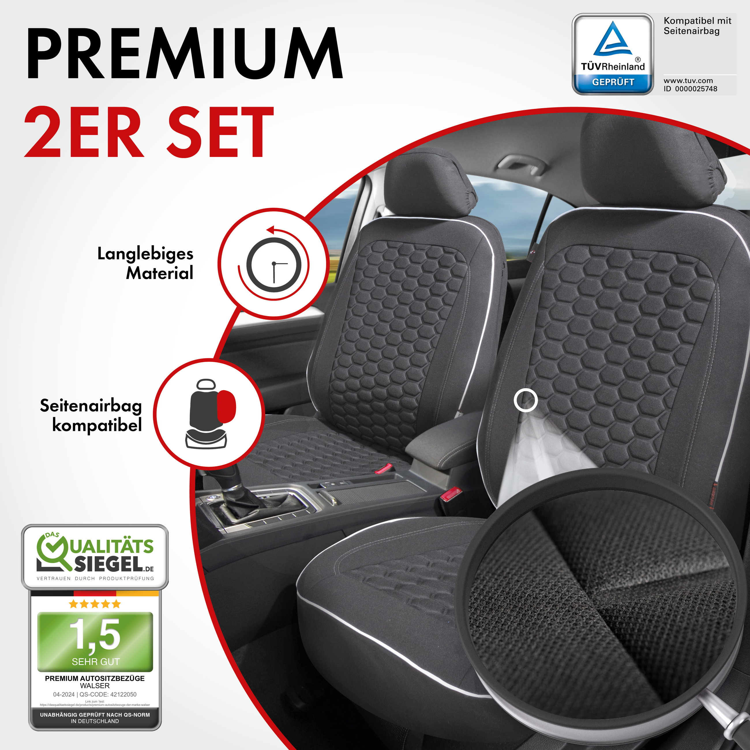 Autositzbezug ZIPP-IT Premium Kendal, PKW-Schonbezüge für 2 Vordersitze mit Reißverschluss-System schwarz/weiß