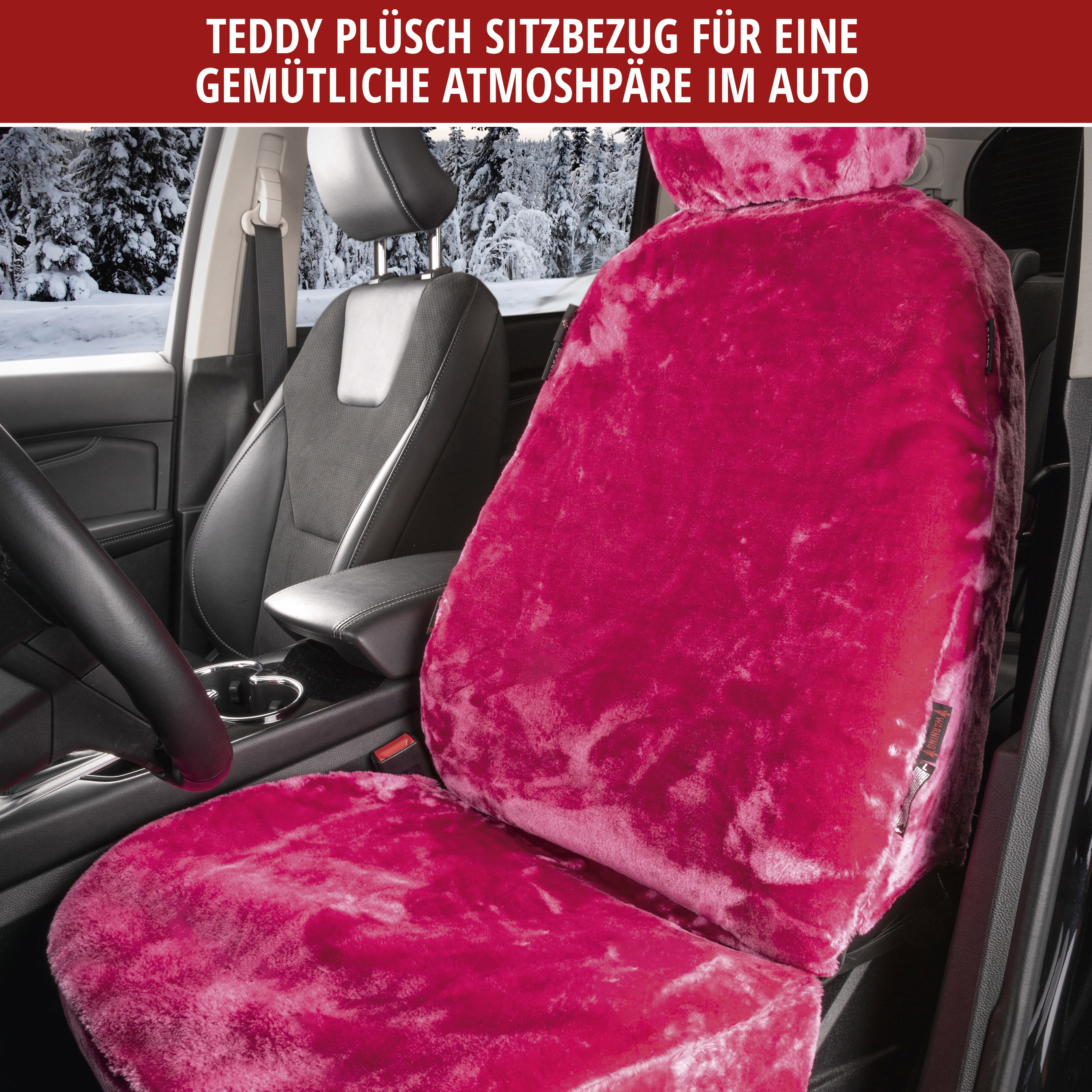 Autositzbezug Teddy aus Kunstfell, PKW-Schonbezug Einzelsitz, Kunstfellbezug pink, 1 Stück
