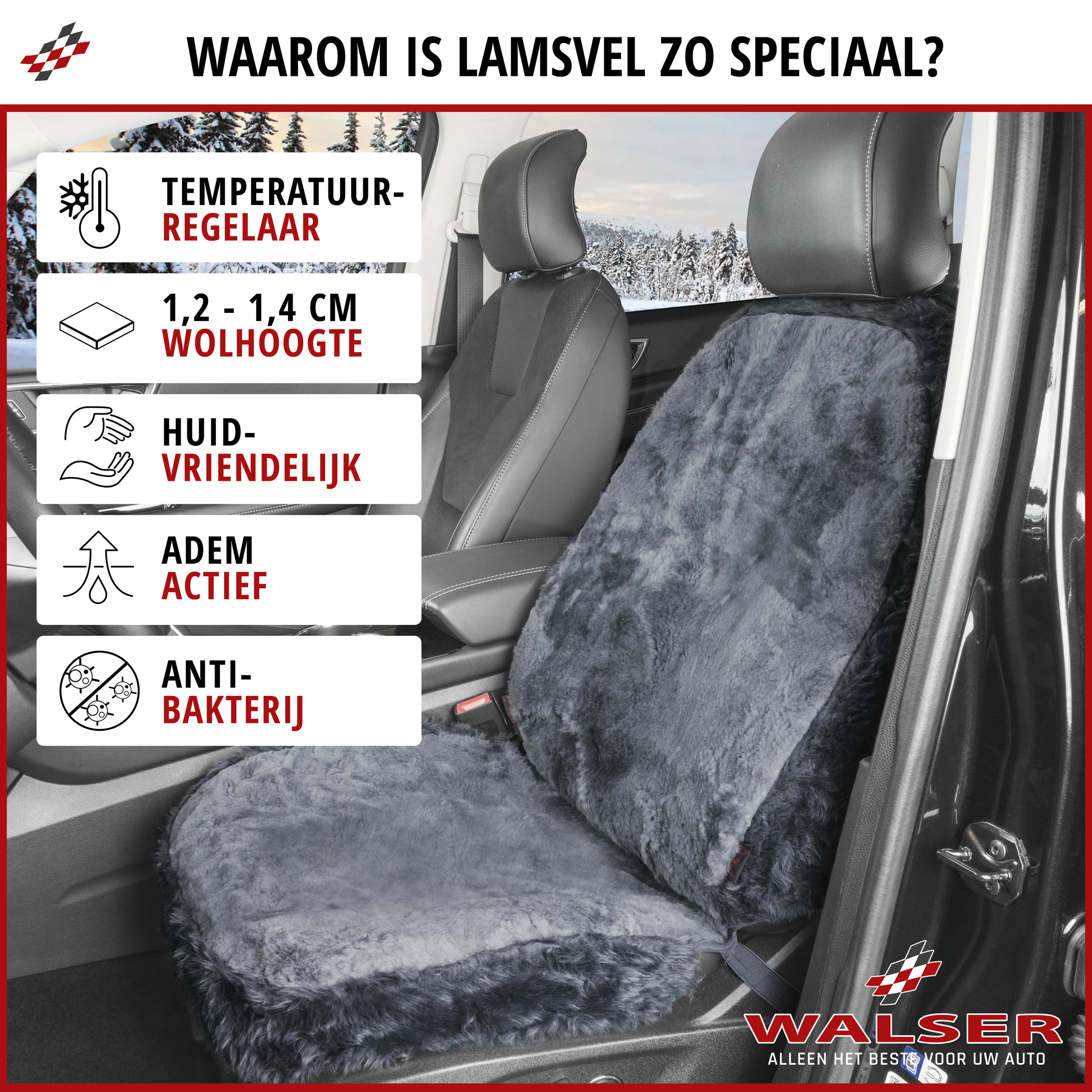 Autostoelhoes Lamsvel Nineve antraciet, 1 stuk