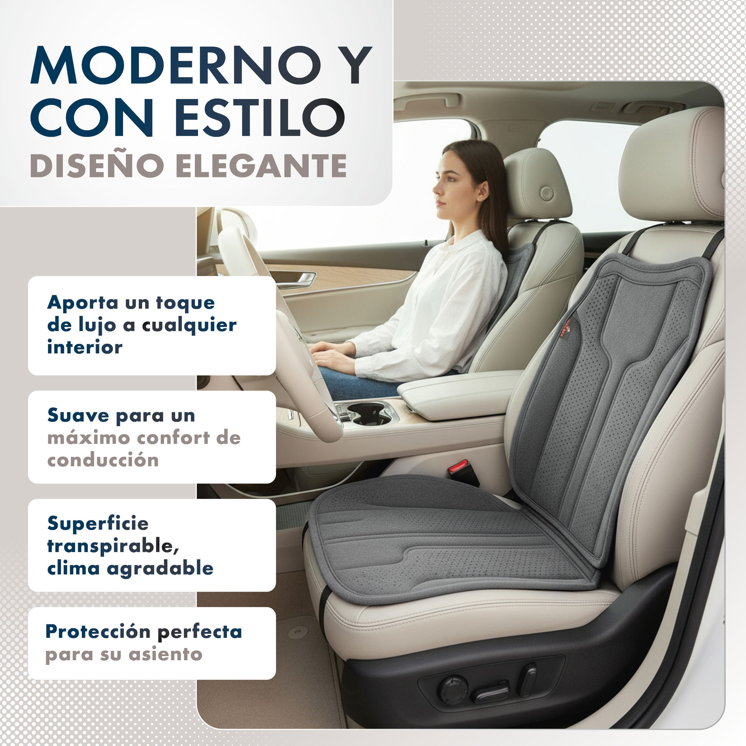 Kissen, Erwachsener, Weiblich, Person, Frau, Kissen, Erwachsener, Weiblich, Person, Frau, Autositzt, Innenraum, Sitzkissen, grau, Panoramaansicht