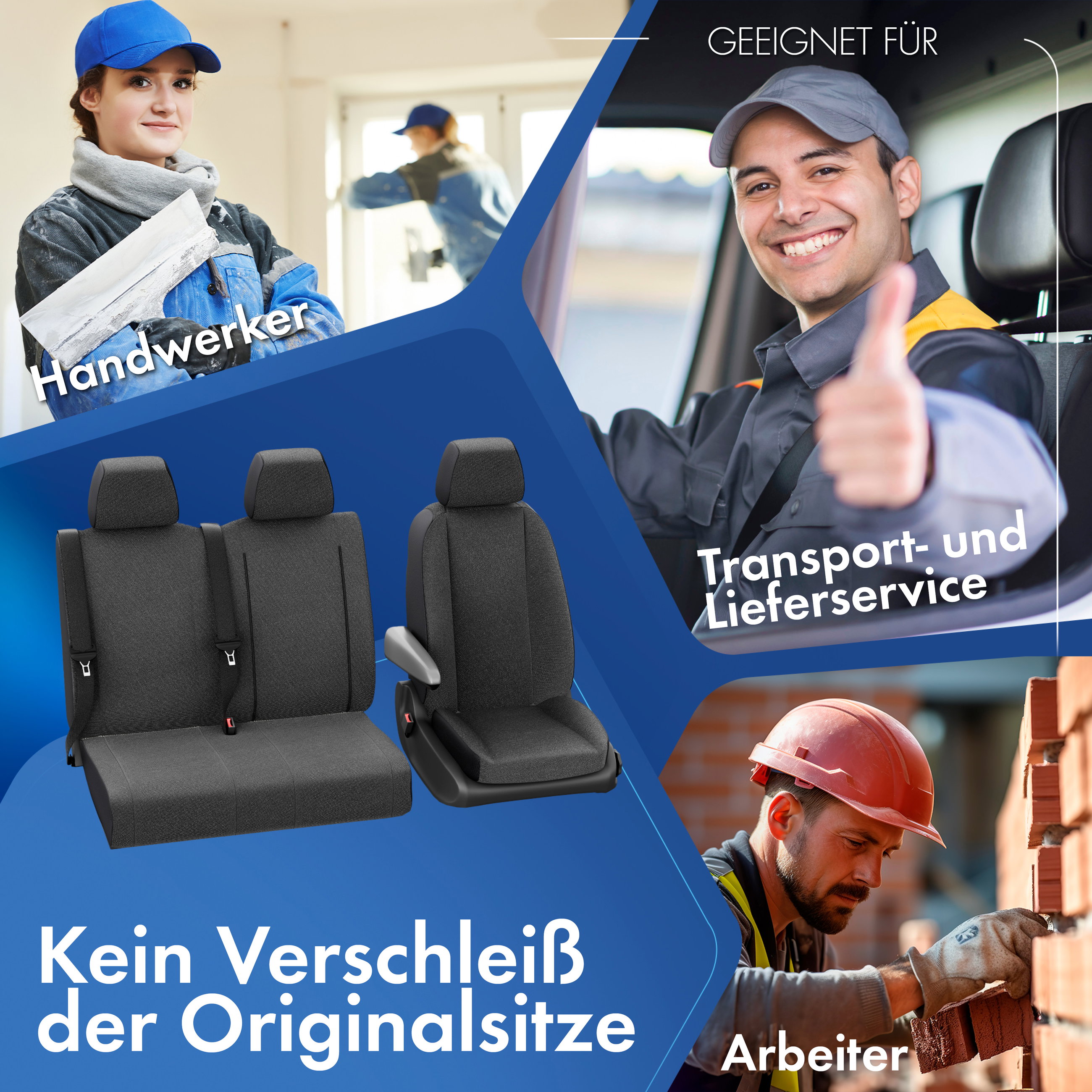 Ford Transit V363/Transit Connect V408 kompatibler Sitzbezug Stoff, passgenau für Doppelbank vorne Sitzbank teilbar, robuste Sitzbezüge Transporter/Van anthrazit