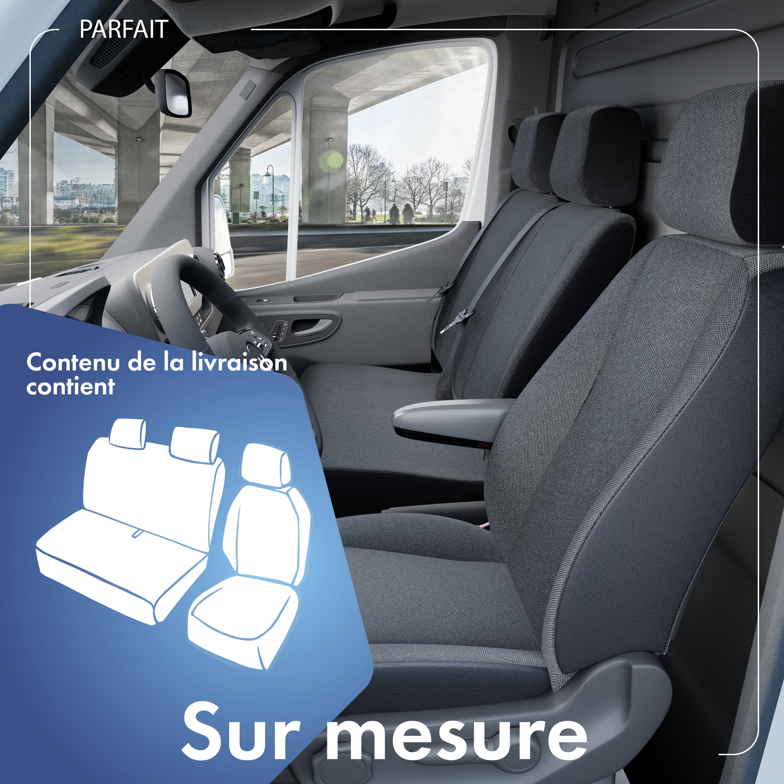Housse de siège Transporter en tissu pour Opel Vivaro, Renault Traffic, Nissan Primastar, siège simple & double