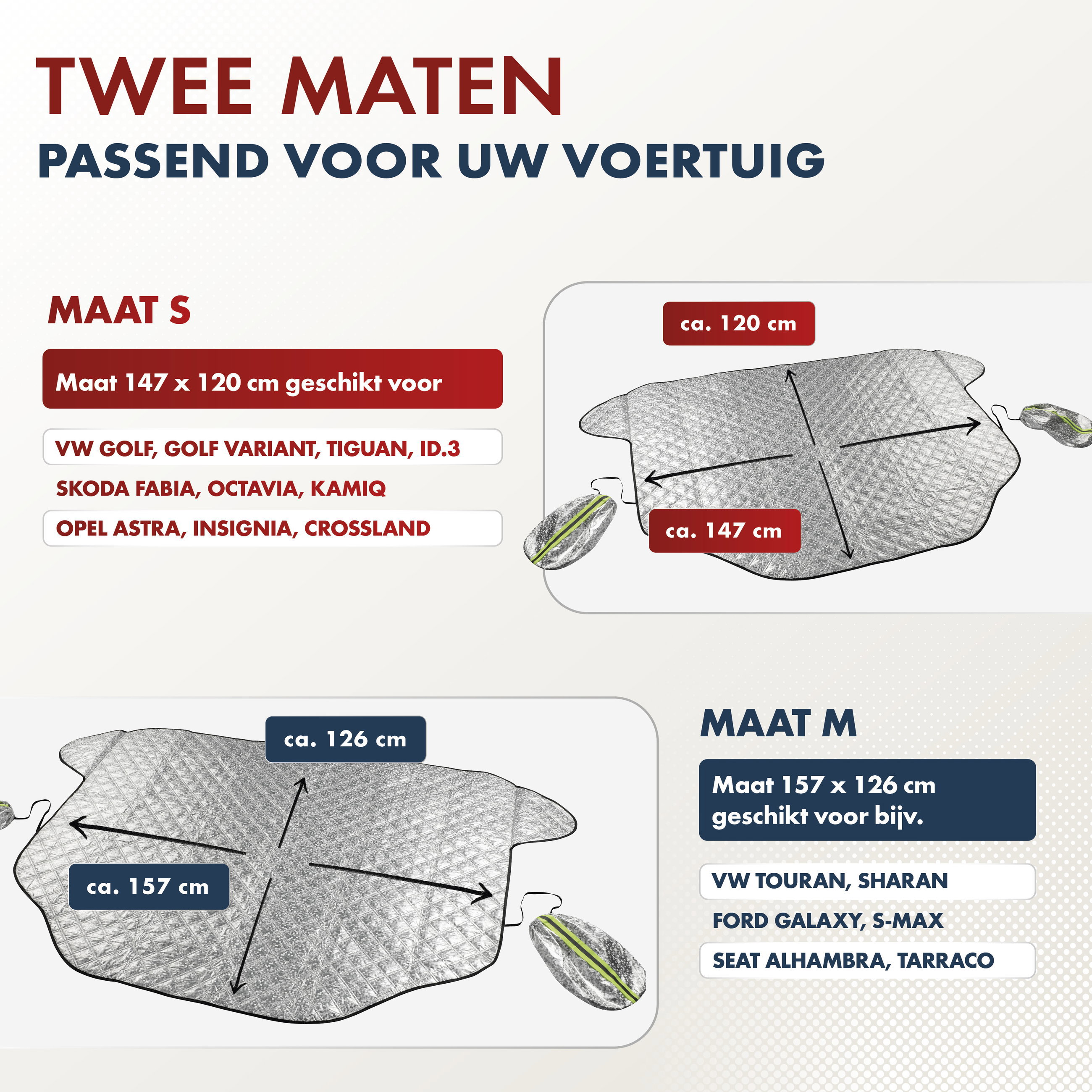 Premium thermische voorruitbeschermer met zijspiegelhoes 147x120 cm