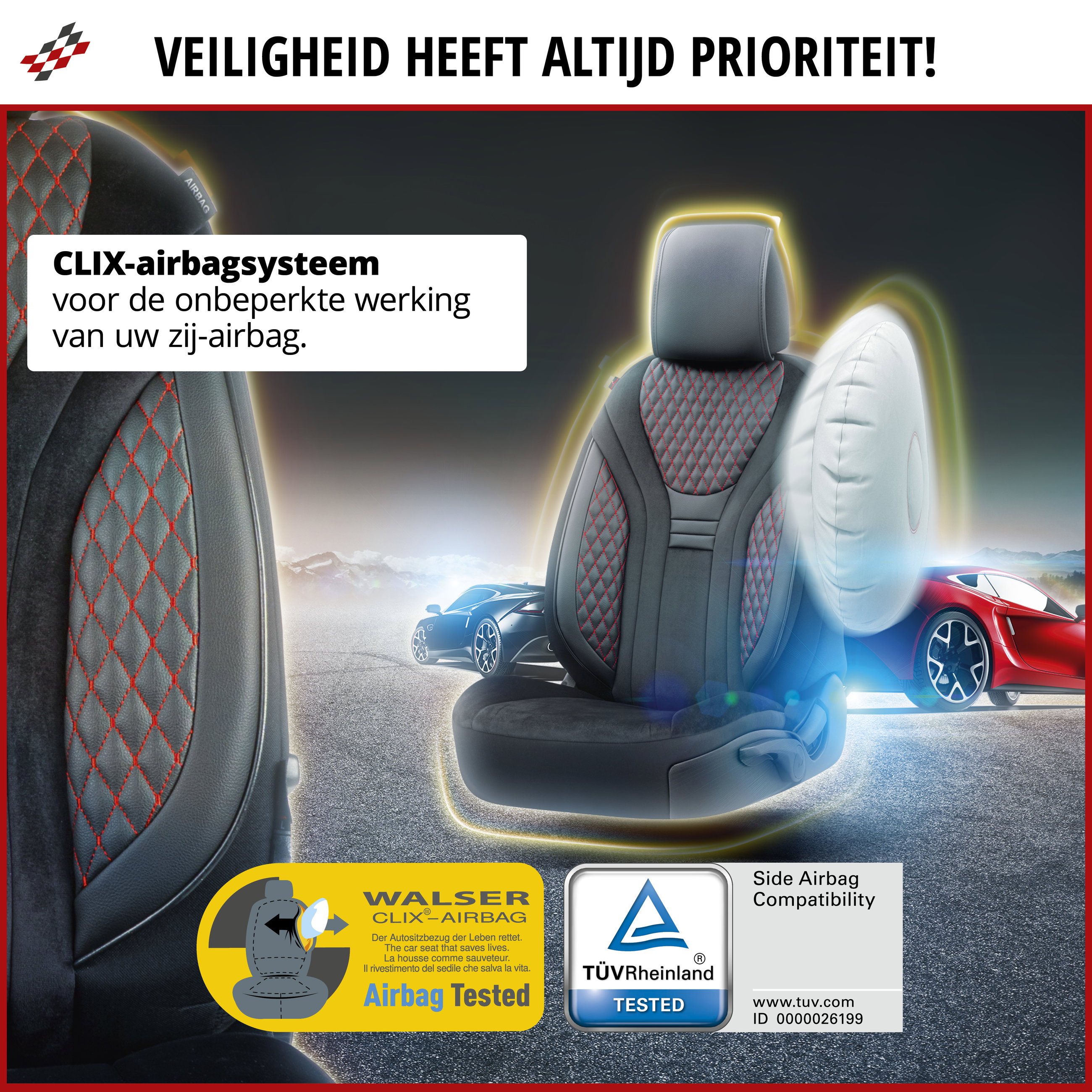 Premium autozetelhoezen Balmoral met rits, ZIPP-IT zetelhoezen, 2 zetelhoezen vooraan zwart/rood