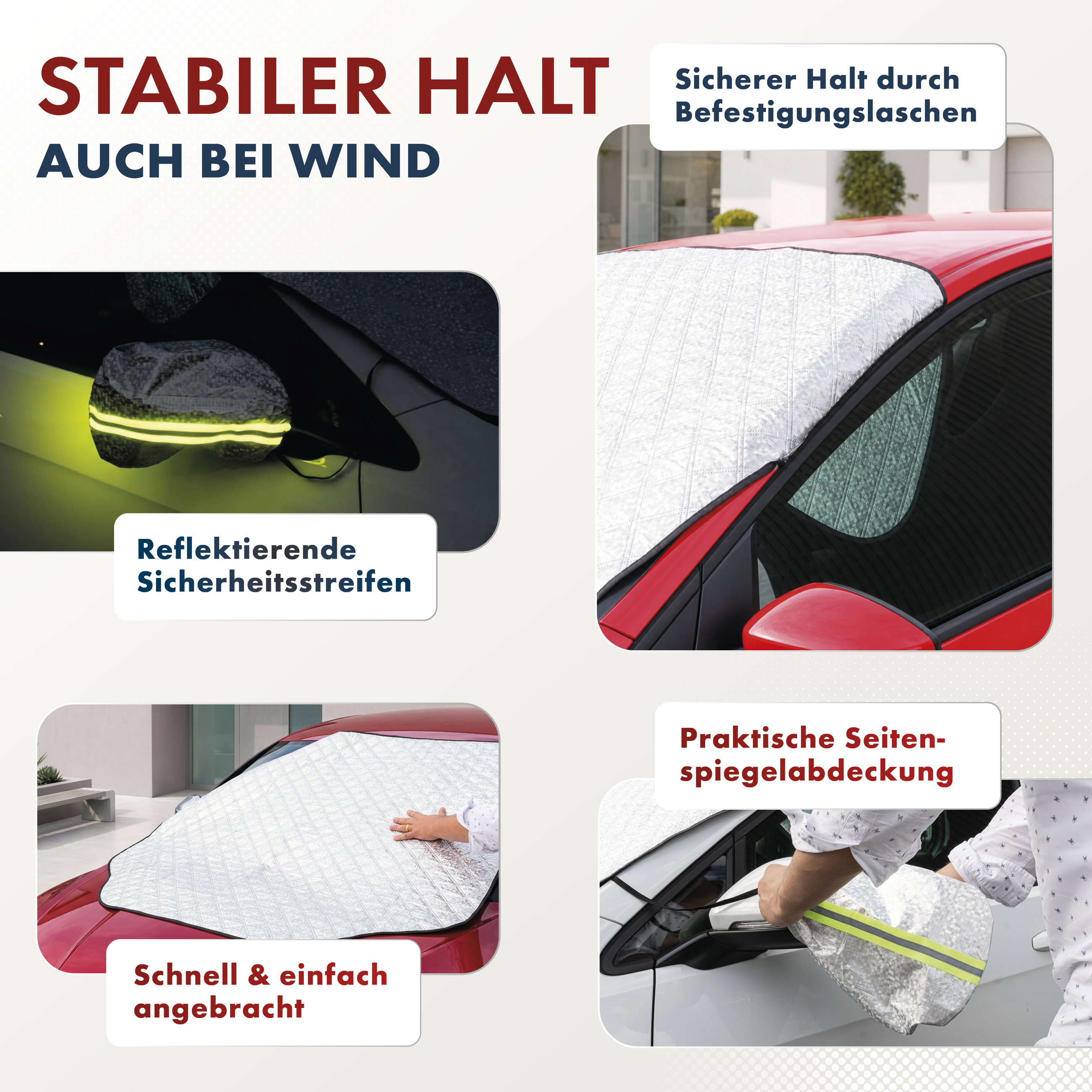 Premium Thermoscheibenschutz mit Seitenspiegelabdeckung, PKW-Frontscheibenabdeckung 157x126 cm