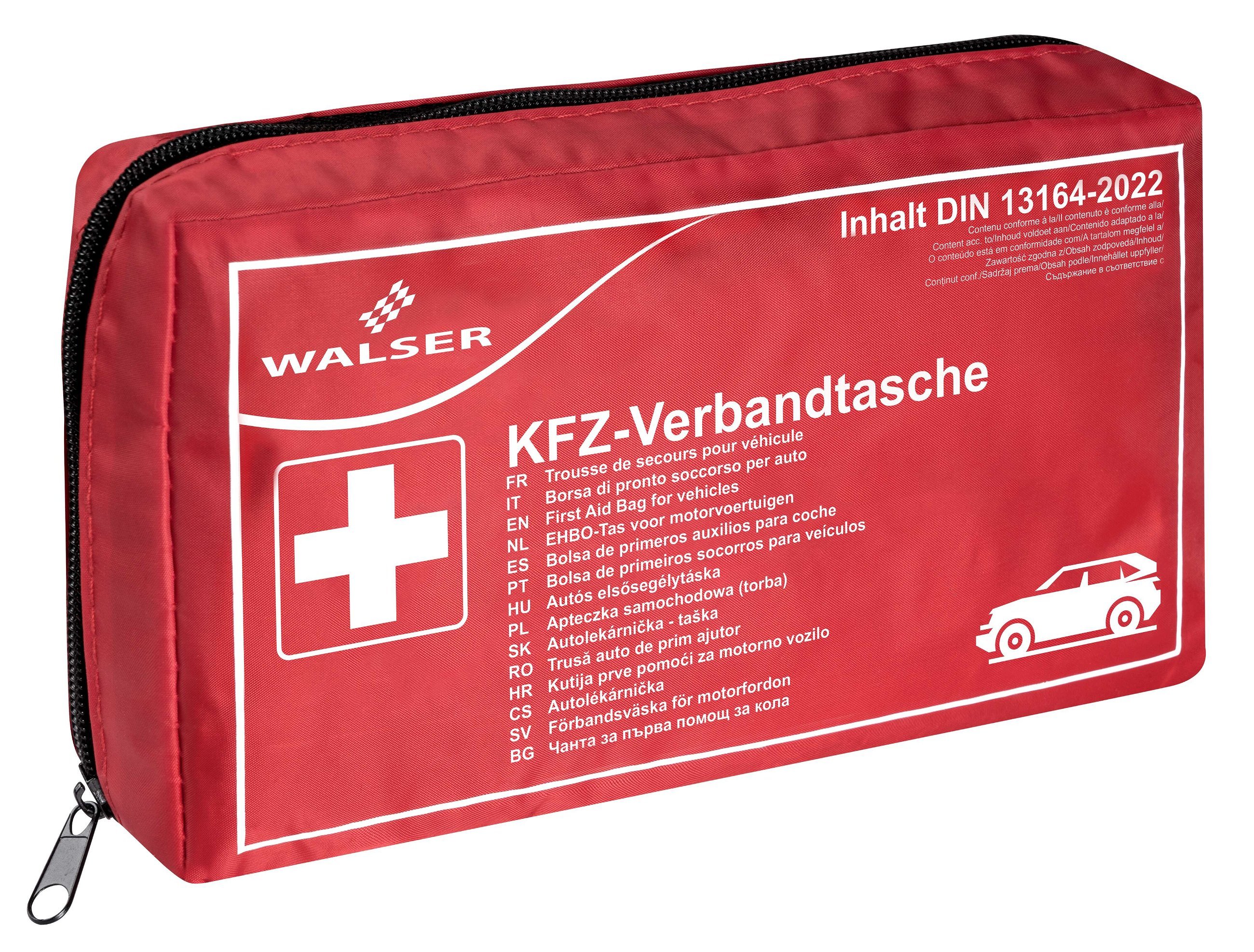 Trousse de secours automobile rouge conforme DIN 13164:2022, trousse de secours automobile, kit d'urgence automobile rouge