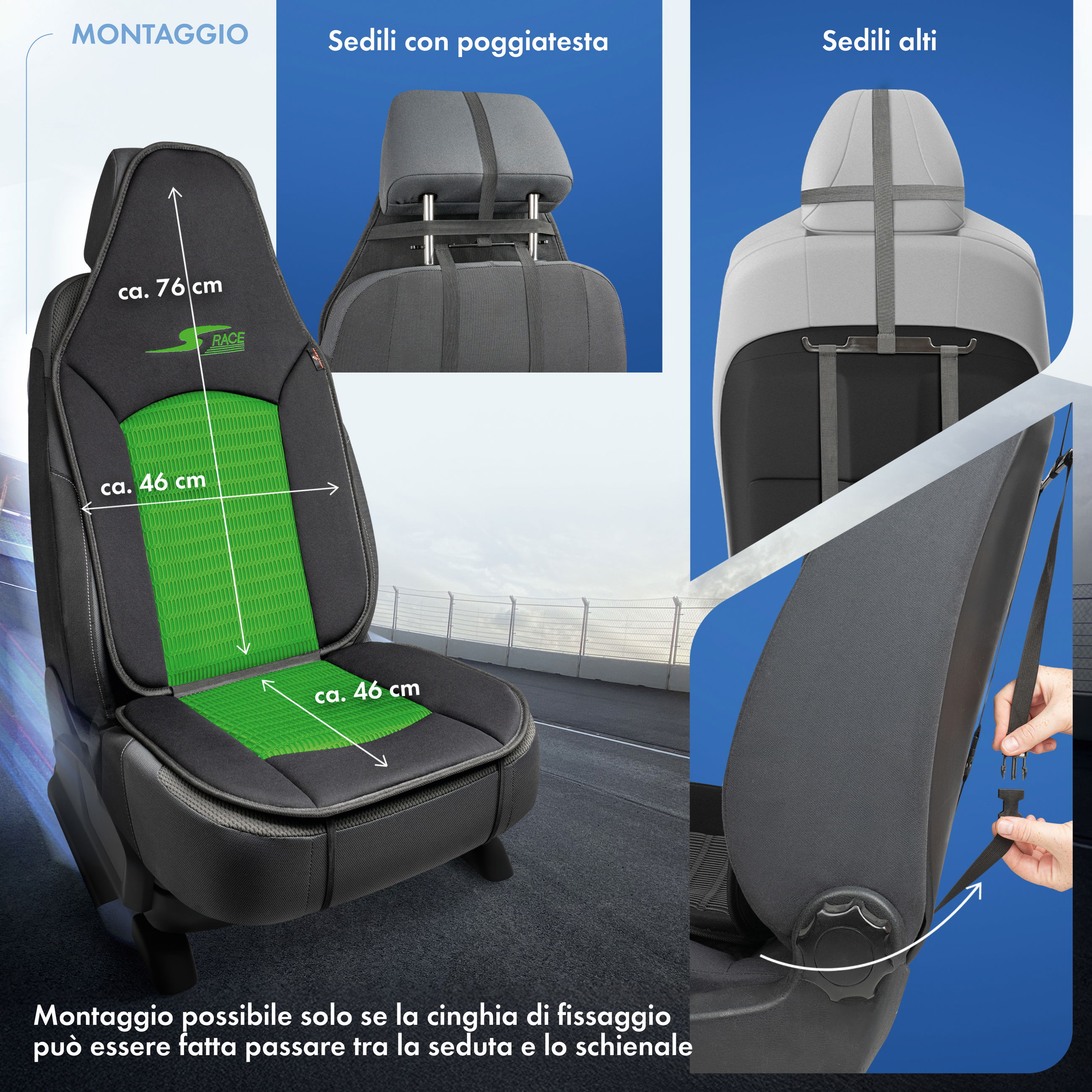 Coprisedile per auto S-Race, coprisedile per auto per sedili highback/da pilota, coprisedile per auto sedili anteriori verde, 1 pezzo