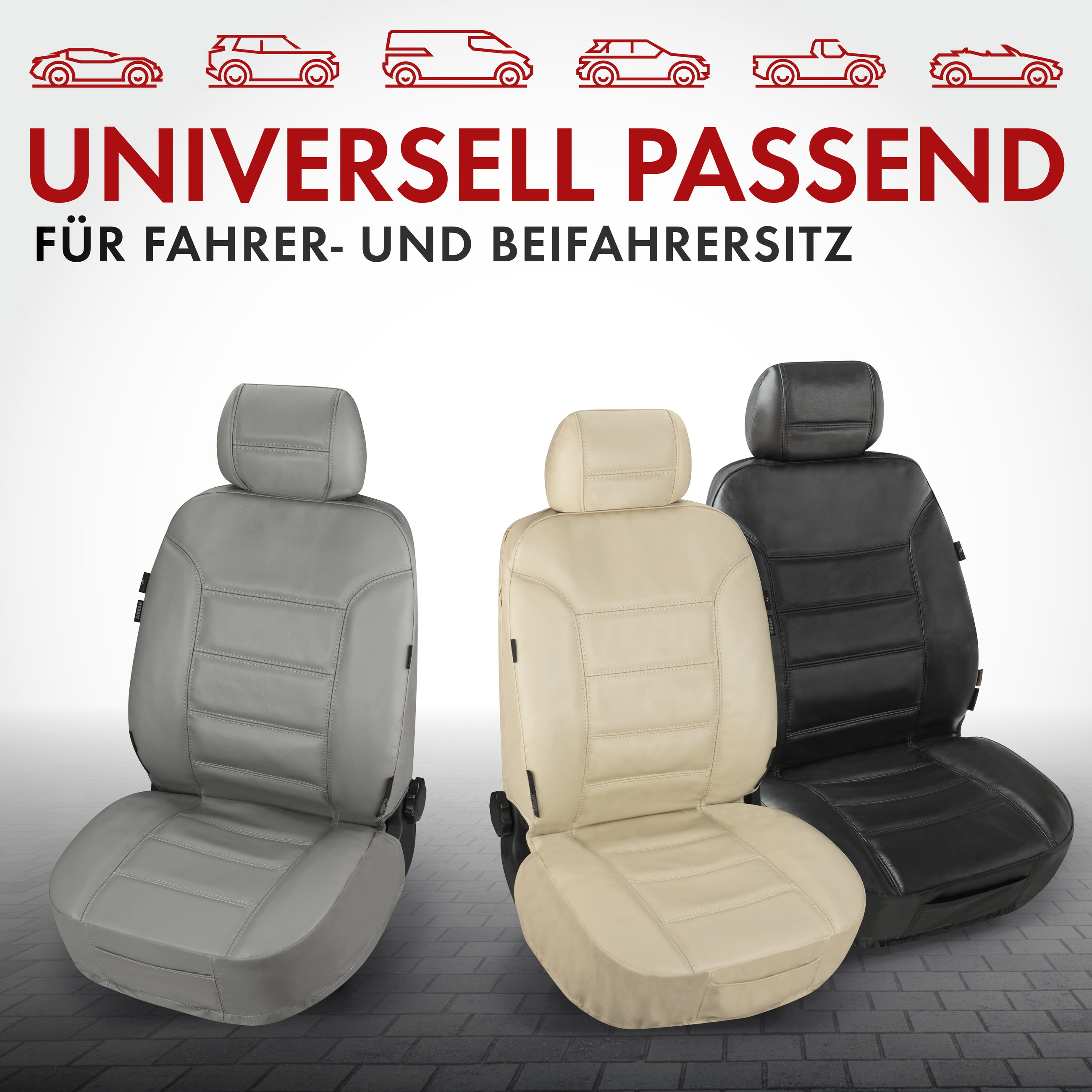 Autositzbezug Billy aus echtem Leder, PKW-Schonbezug Echtleder, Vordersitzbezug ZIPP-IT grau, 1 Stück