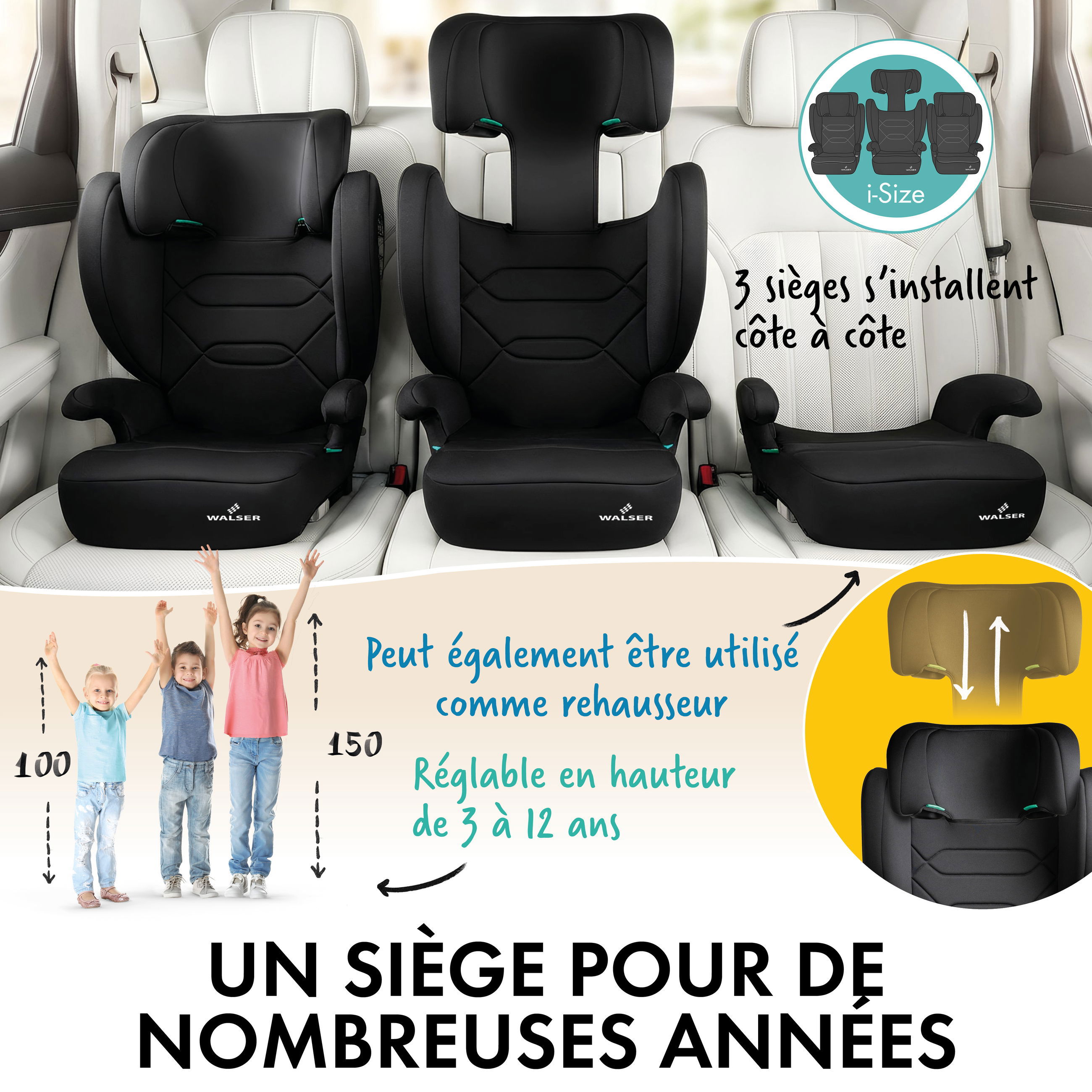 Kindersitz, Auto-Kindersitz, Schwarz, 3-Sitzer, Sitzgurt/Schultergurt?, Kinder-Kindersitze, drei Sitze, verstellbar, i-Size, schwarz