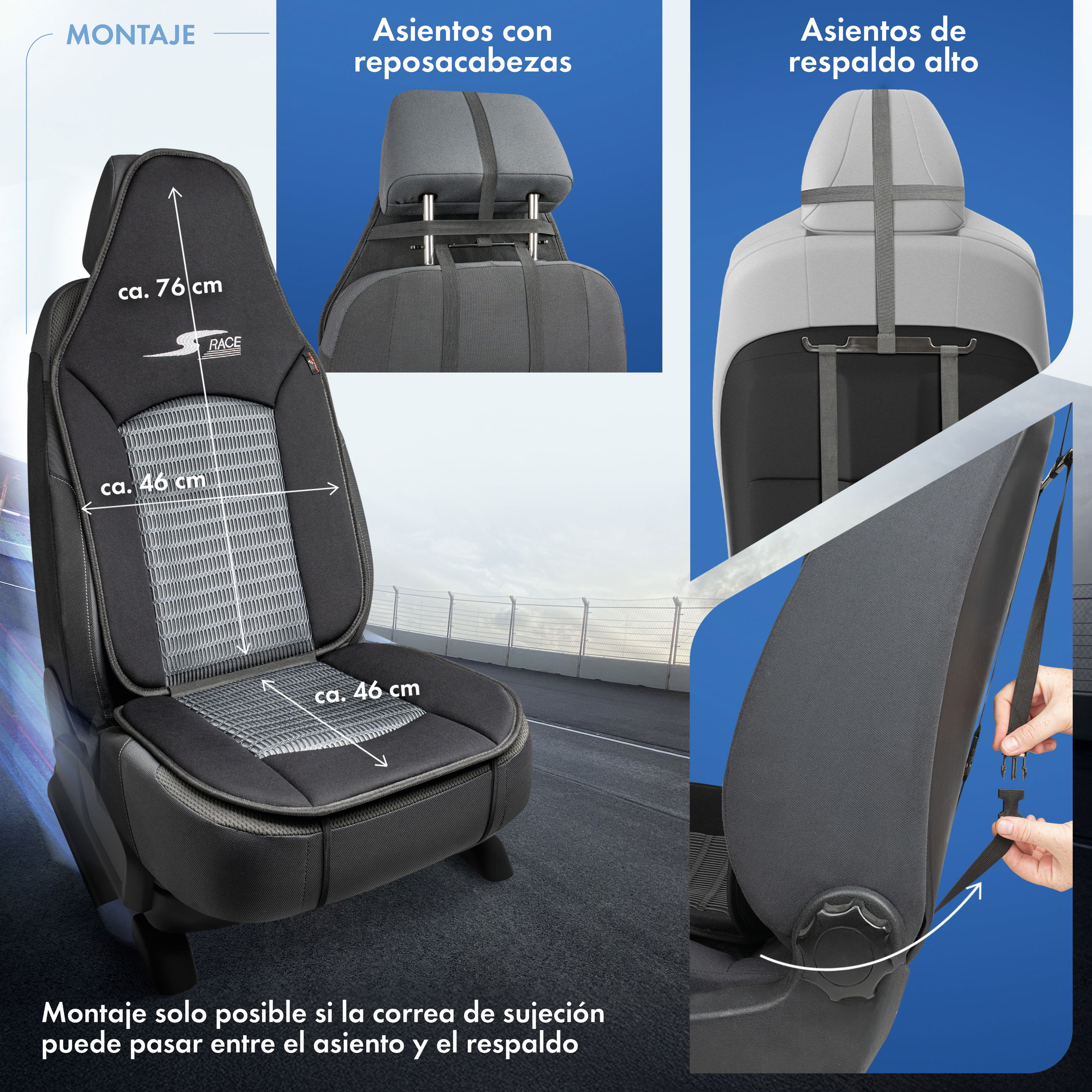 Cojín de asiento S-Race, coche protector de asiento para Highback-/asientos tipo piloto, coche protector de asiento asientos delanteros antracita, 1 pieza