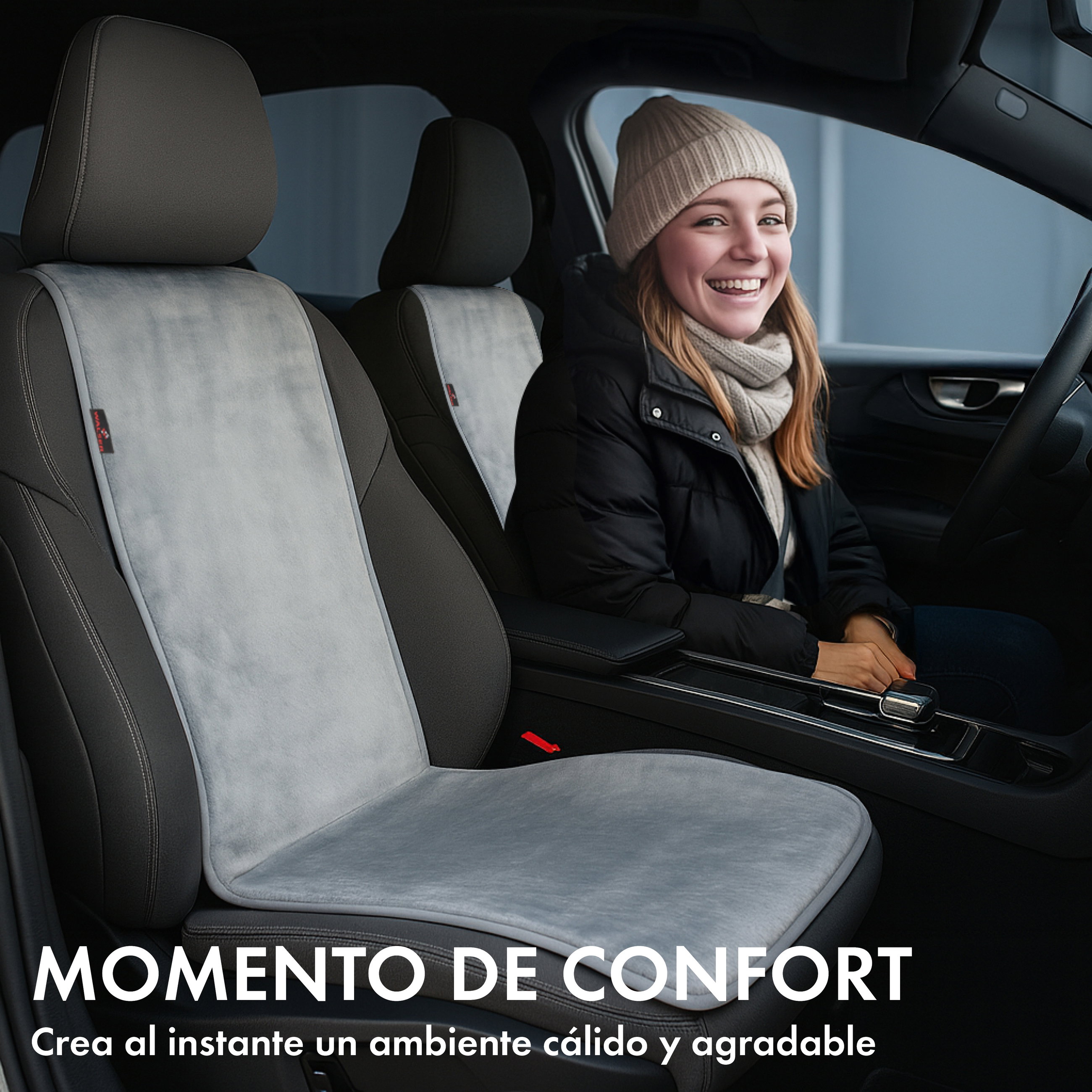 Kissen, Dekoration für Zuhause, Person, Auto, Fahrzeug, coche interior, asiento cubre, asiento gris, sombrero tejido beige, ropa de invierno