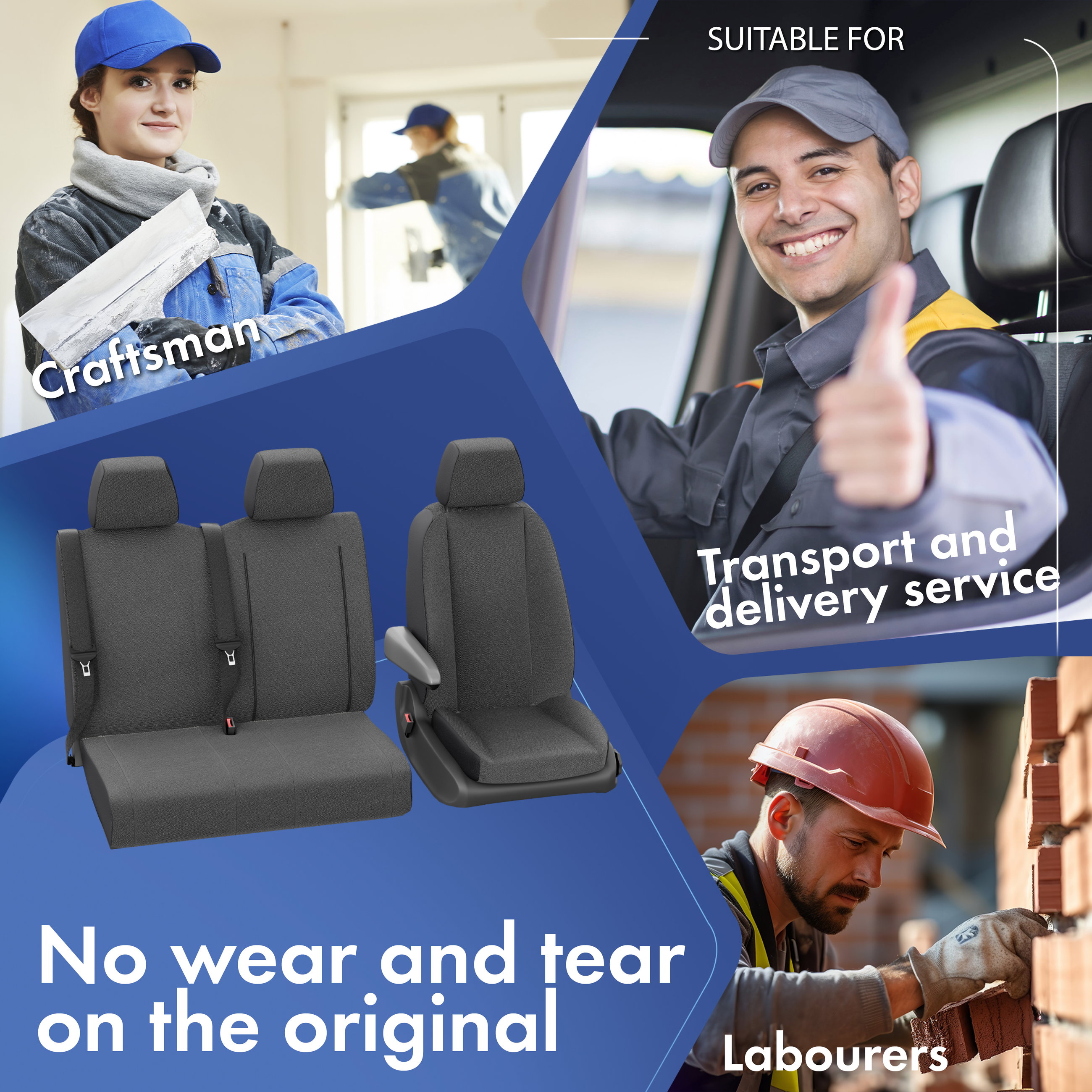 Seat cover made of fabric for VW T5, 3-seater bench cover platform