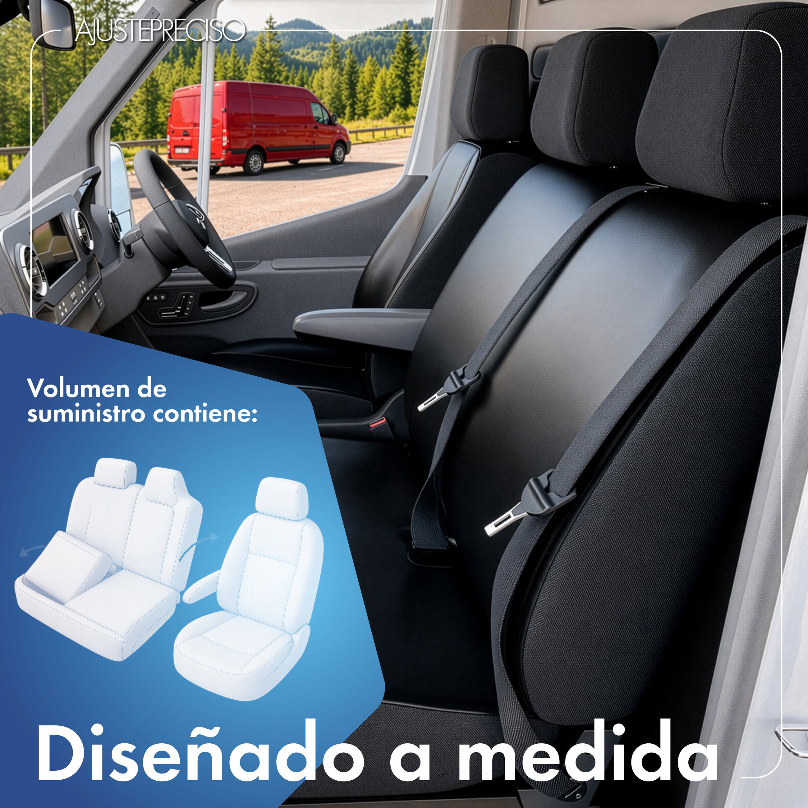 Opel Movano B, Renault Master 3, Nissan NV400 funda de asiento compatible de cuero sintético, ajuste perfecto para asiento individual delantero (hueco reposabrazos) + asiento doble delantero