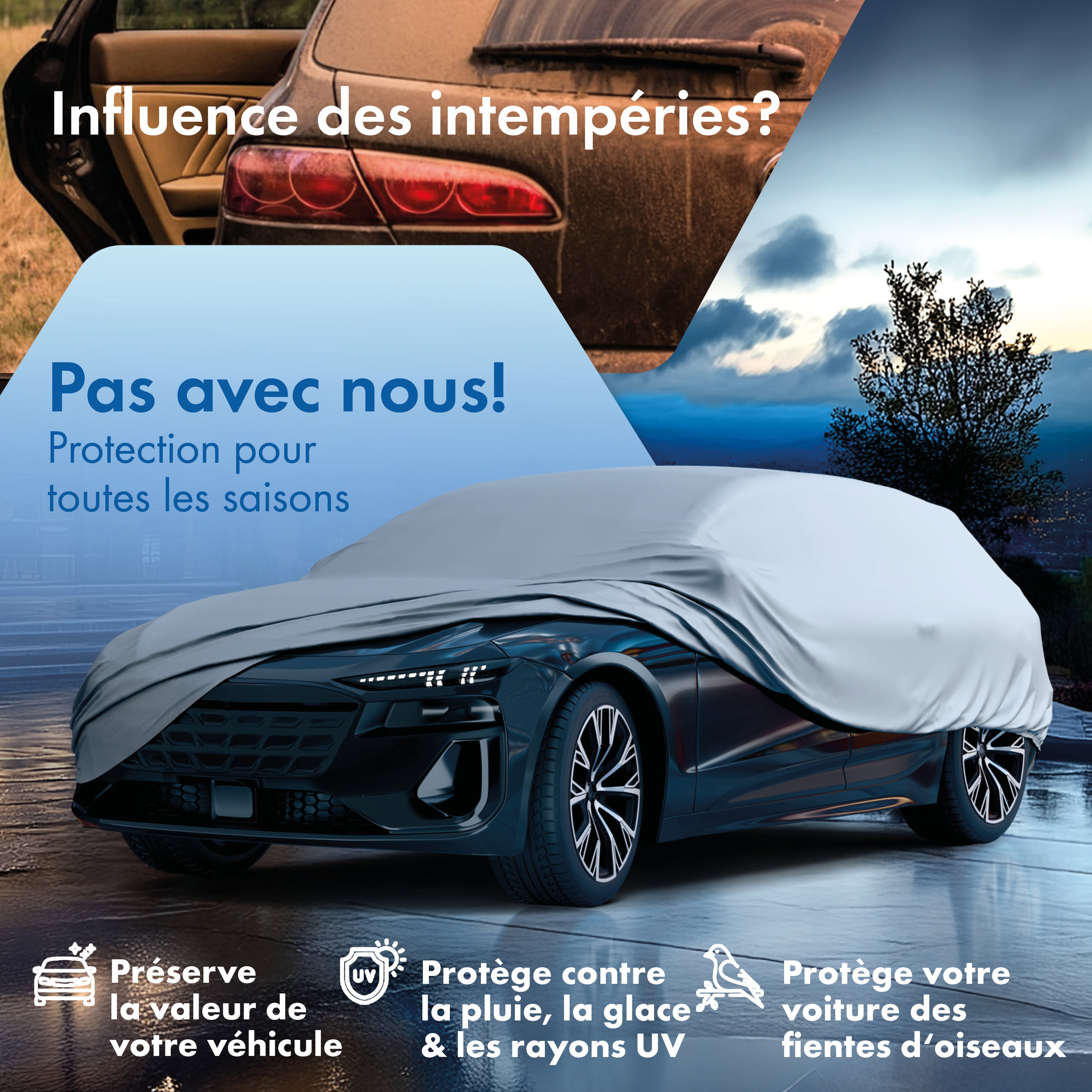 Bâche voiture, bâche de voiture garage complet Combi taille L argent