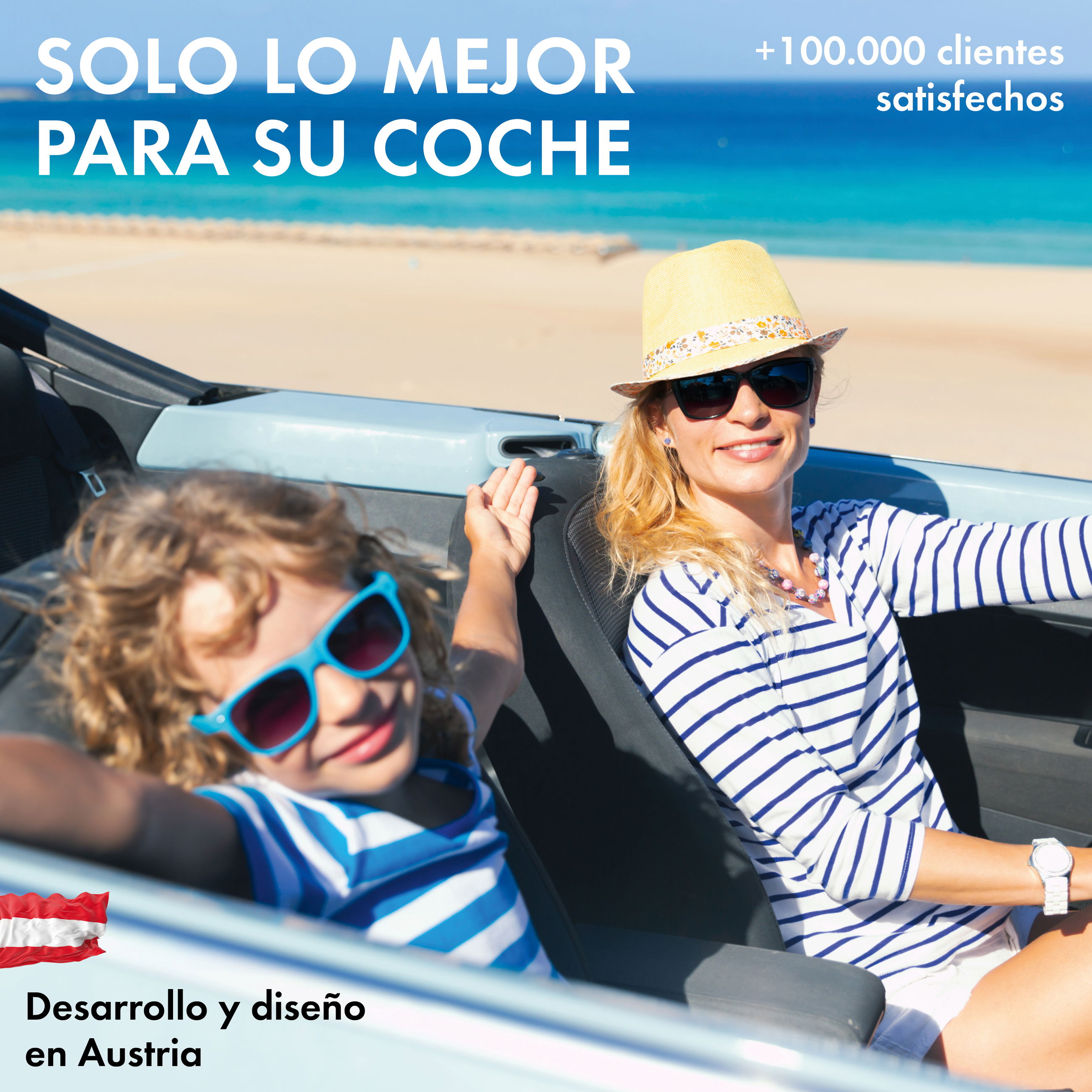 convertible, beach, sunglasses, hat, striped shirt