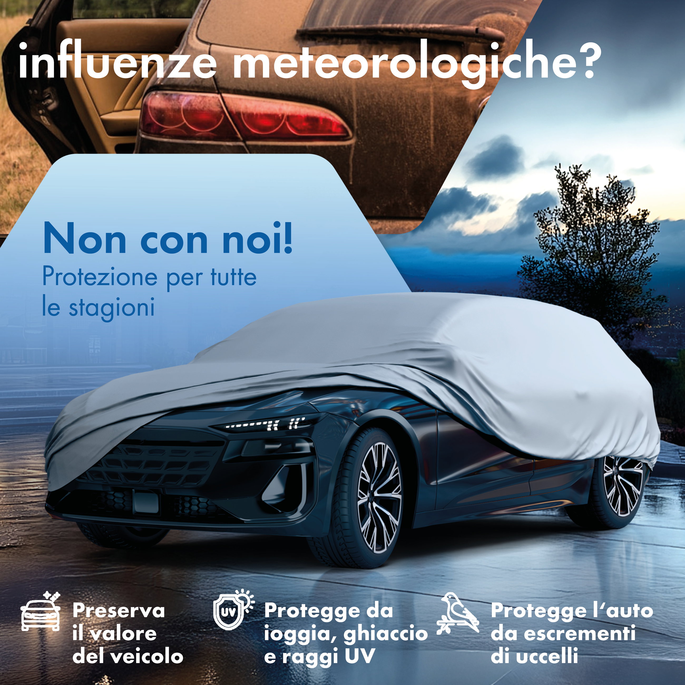 Telone per auto, telone auto garage completo Combi misura L argento