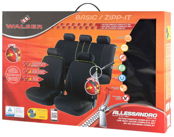 ZIPP-IT Basic Allessandro black car Seat covers with zipper system ...