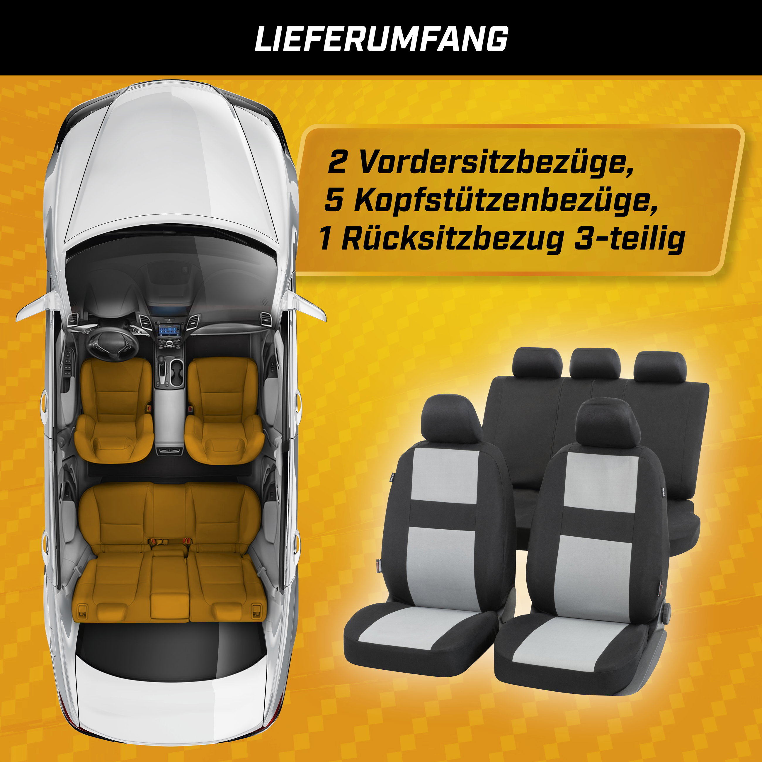 Autositzbezug Glasgow, PKW-Schonbezüge Komplettset schwarz/grau