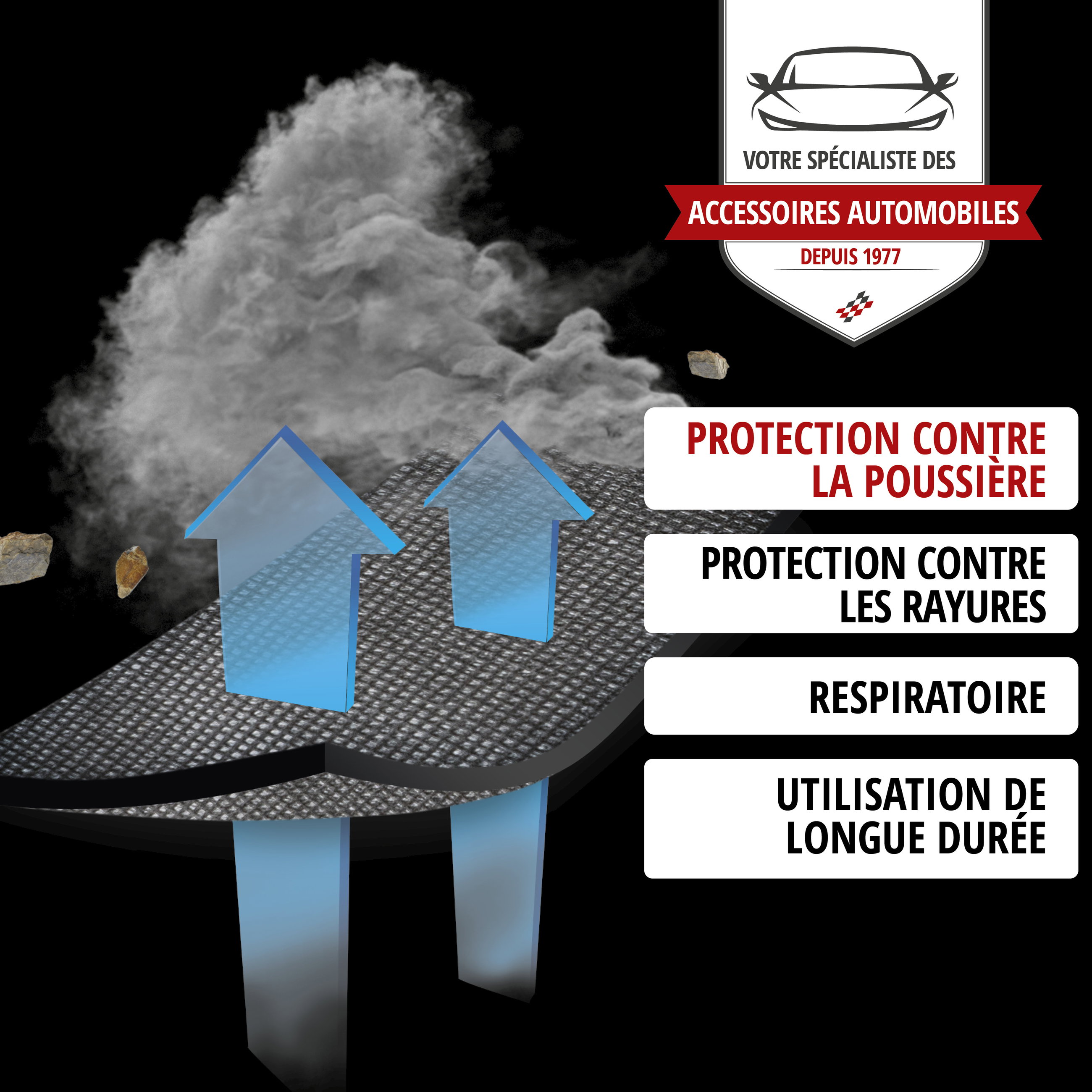 Housse de voiture Indoor Eco, bâche complet pour l'interieur taille 2 voiture noir