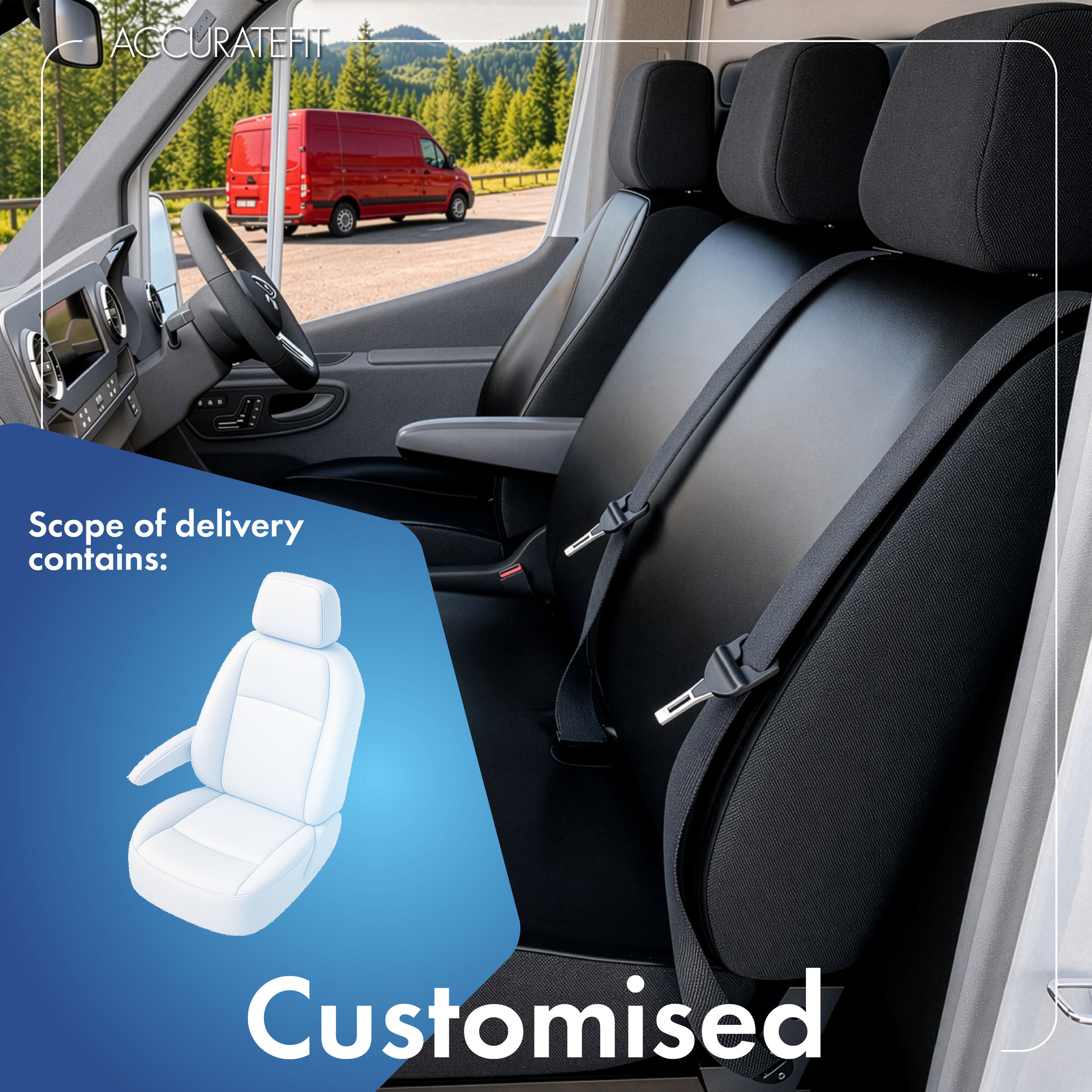 Ford Transit V363/Transit Connect V408 kompatibelt sædebetræk i kunstlæder, perfekt pasform til enkeltsæde foran (udskæring armlæn højre), robust sædebetræk til varevogn/van antracit