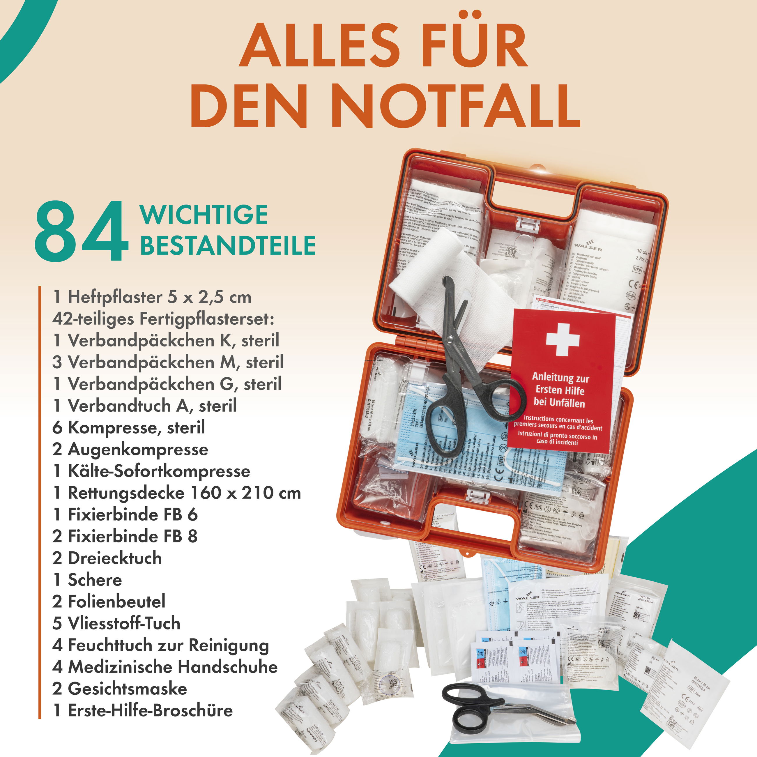 Erste Hilfe, Erste Hilfe,  Erste Hilfe Set, Notfallset, Medizinische Ausrüstung, Verbandmaterial, Rettungskasten